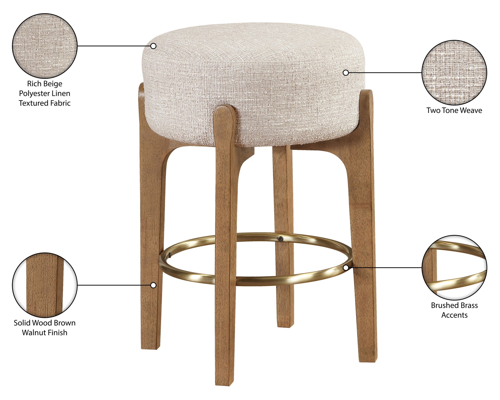 Torino - Backless Counter Stool With Brushed Brown Base (Set of 2)