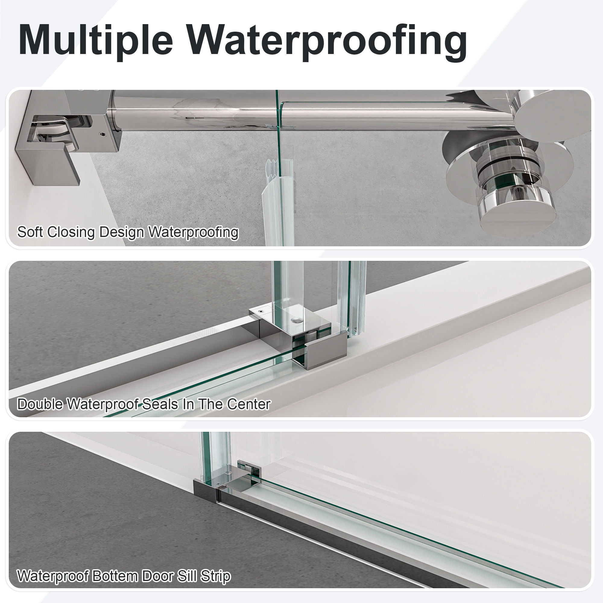 Frameless Single Sliding Shower Door With Clear Tempered Glass