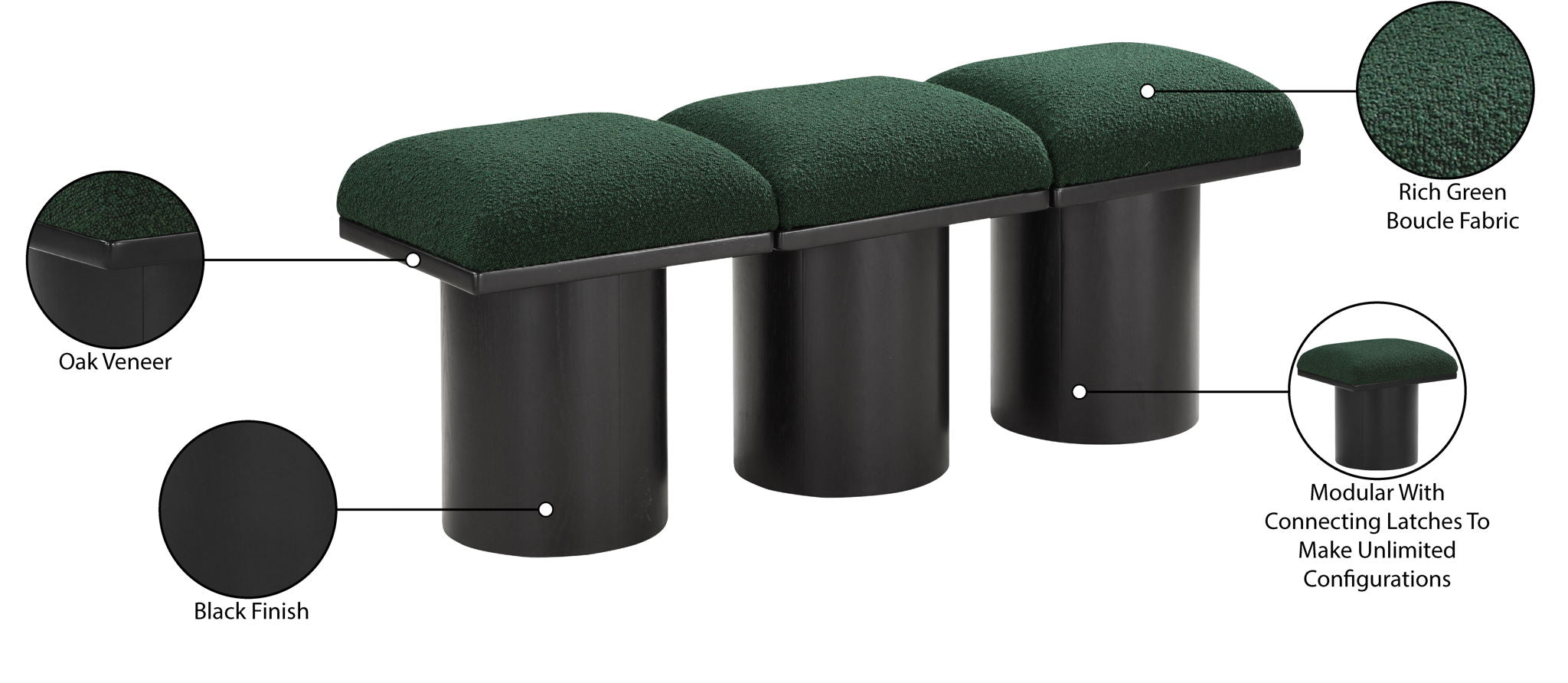 Pavilion - 3 Piece Modular Bench With Black Base