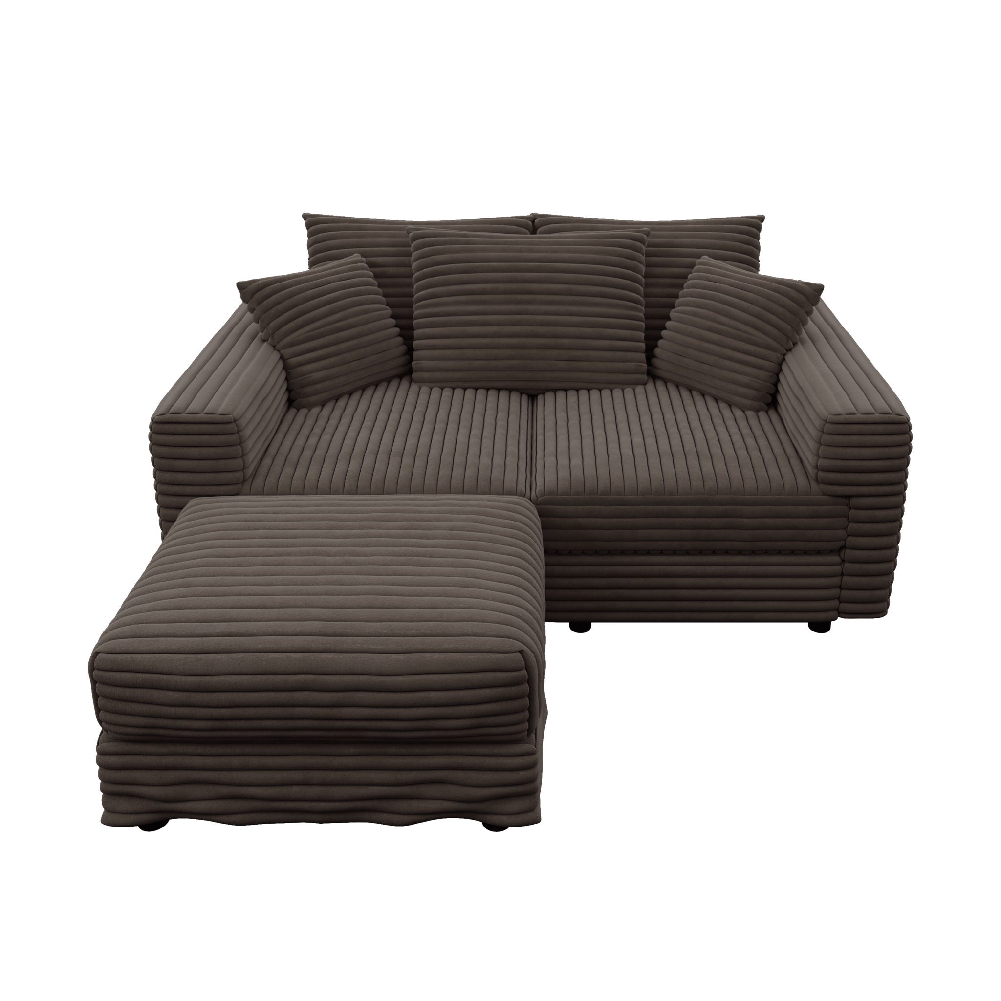 Deep Seat Convertible Sofa With Soft Pillows And Ottomans