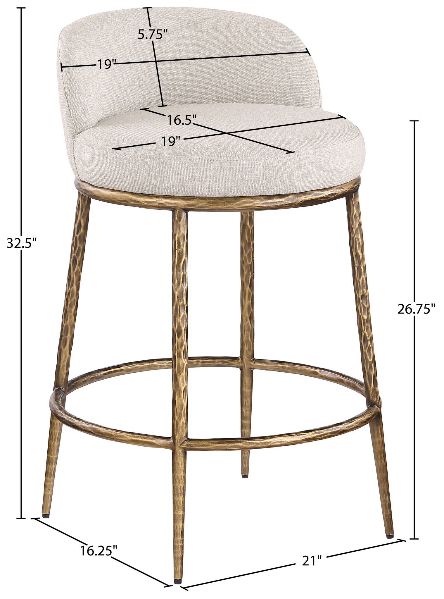 Ferro - Upholstered Counter Stool With Brushed Gold Base