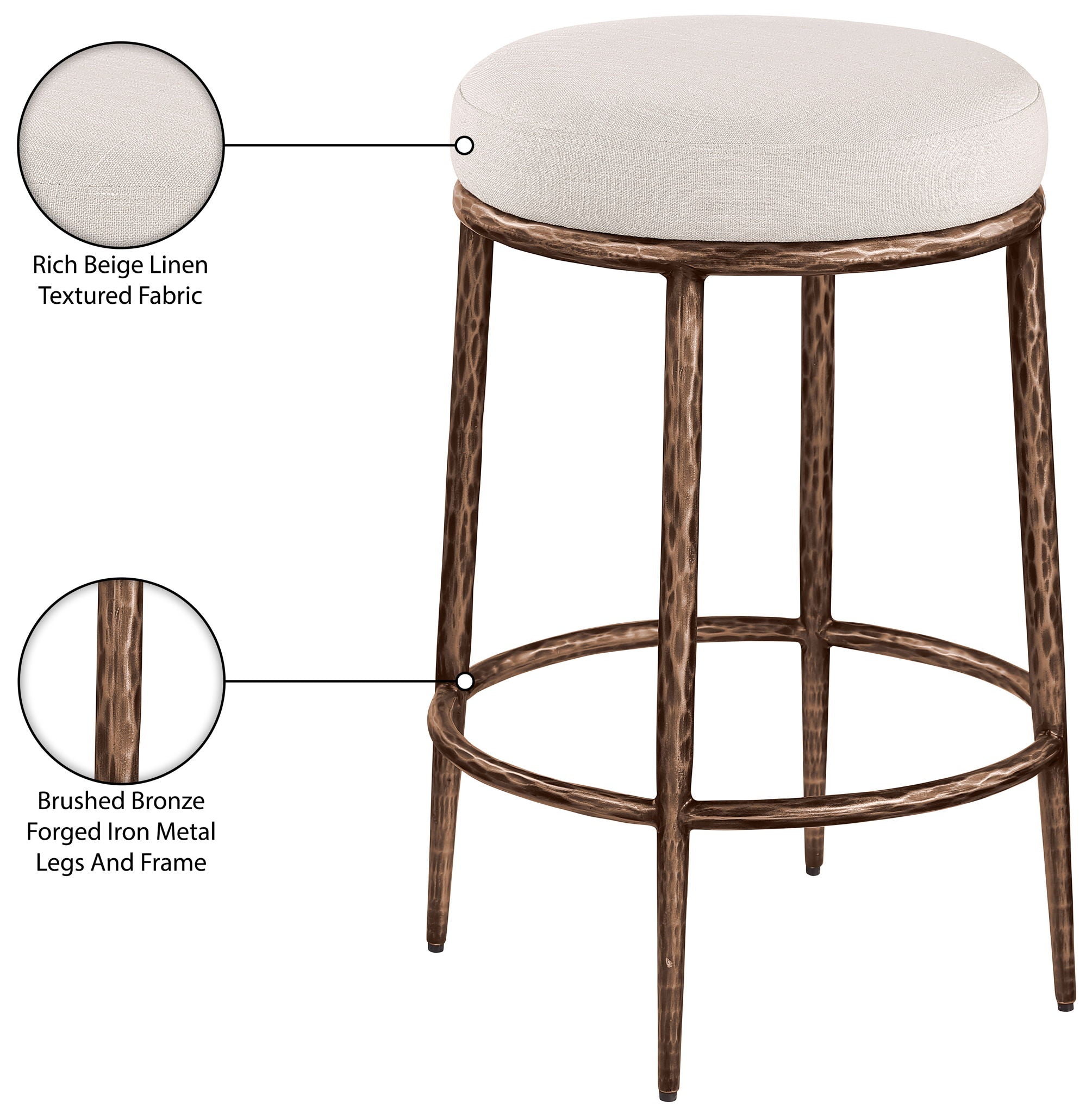 Ferro - Upholstered Backless Counter Stool With Brushed Bronze Base