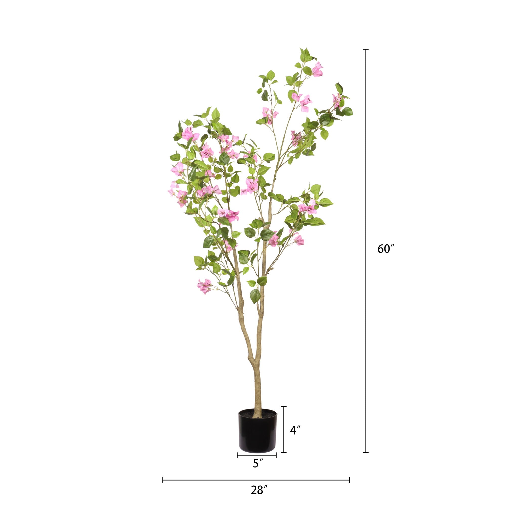 Artificial Bougainvillea Tree, Realistic Faux Plant In Pot, Indoor Decor For Home - Baby Pink / Green Leaf