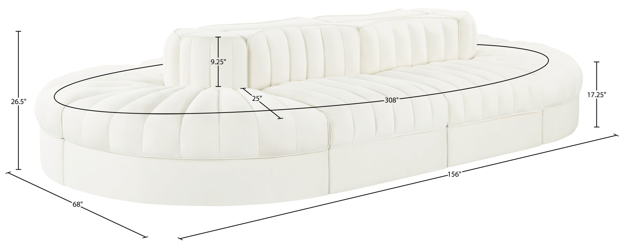 Rummi - Oval Velvet Performance Fabric Upholstered 8 Piece Modular Sectional