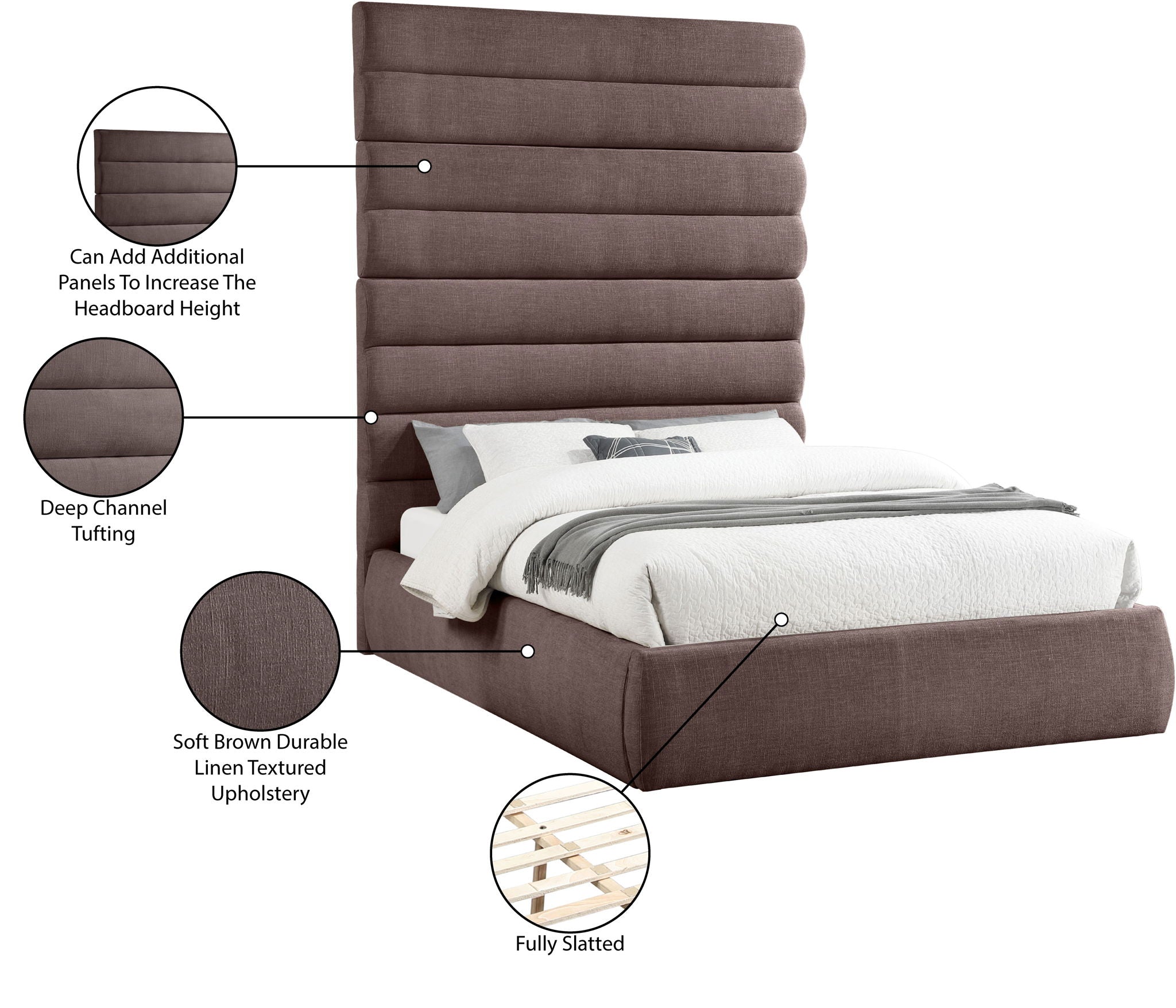 Adam - Linen Fabric Bed With 89" Headboard