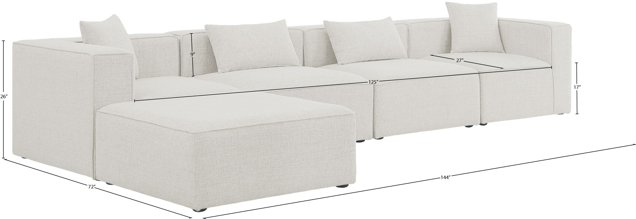 Cube - Linen 5 Piece Modular Sectional With Chaise