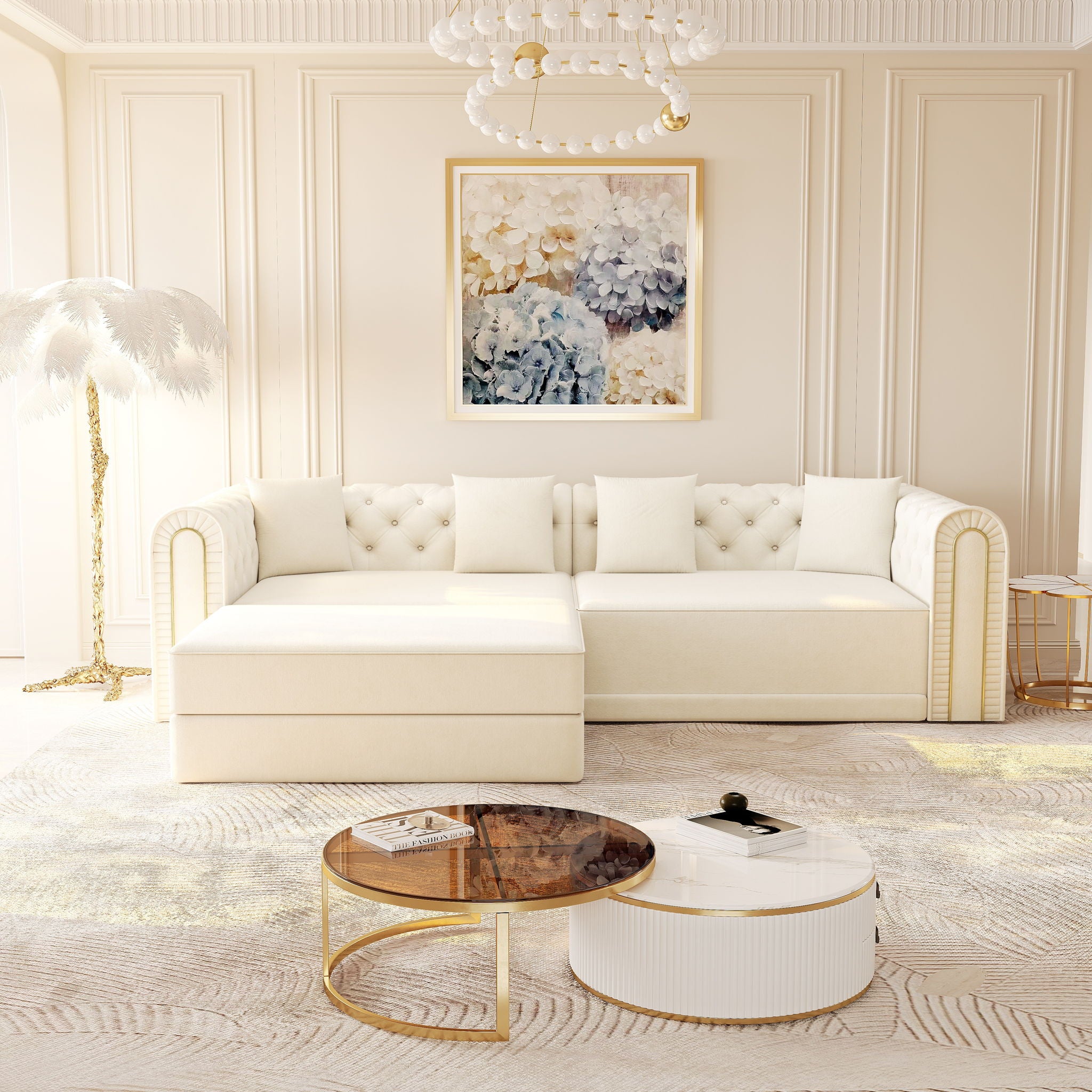 3-In-1 Convertible Sleeper Sofa With Movable Ottoman For Living Room