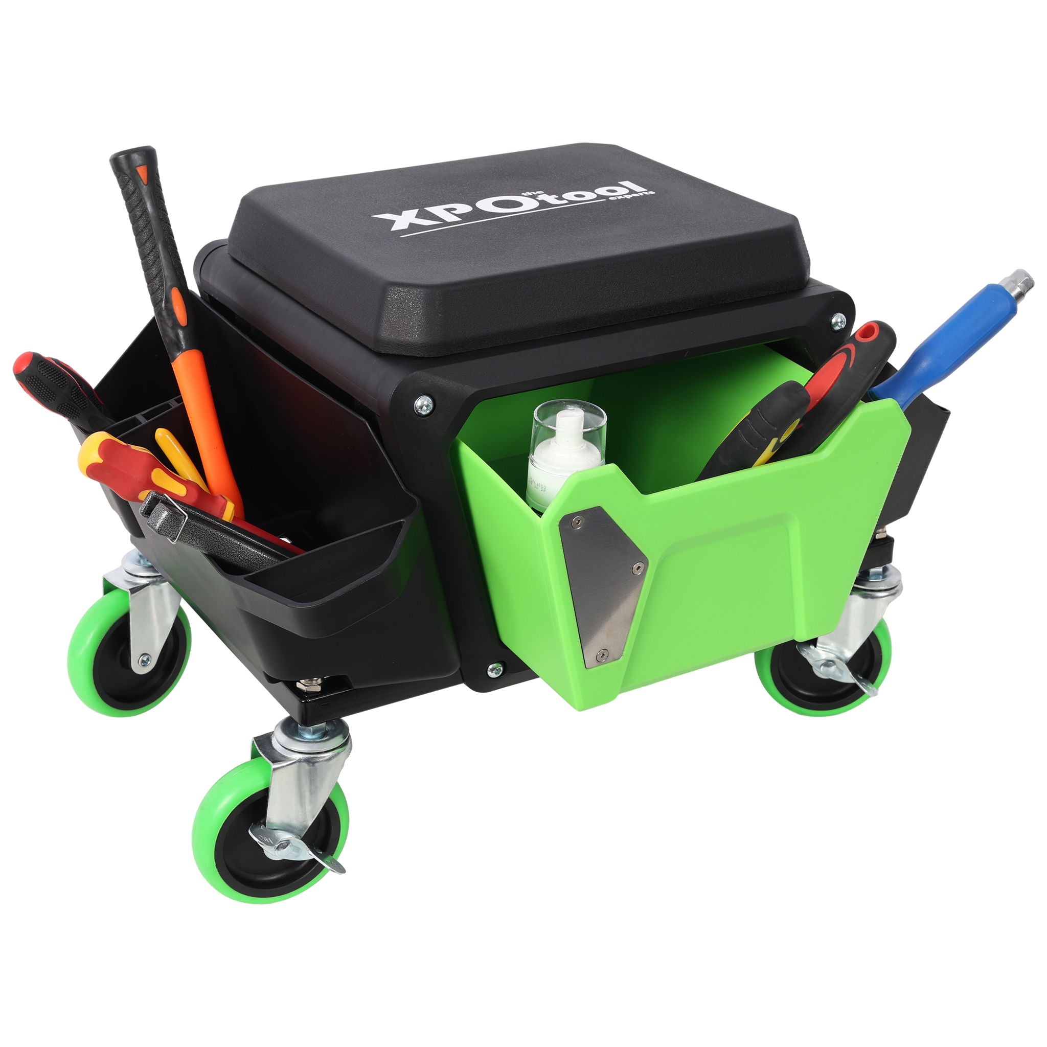 Heavy Duty Mechanic Stool With Wheels And Soft Rubber Cushion And 330Lbs Capacity - Green