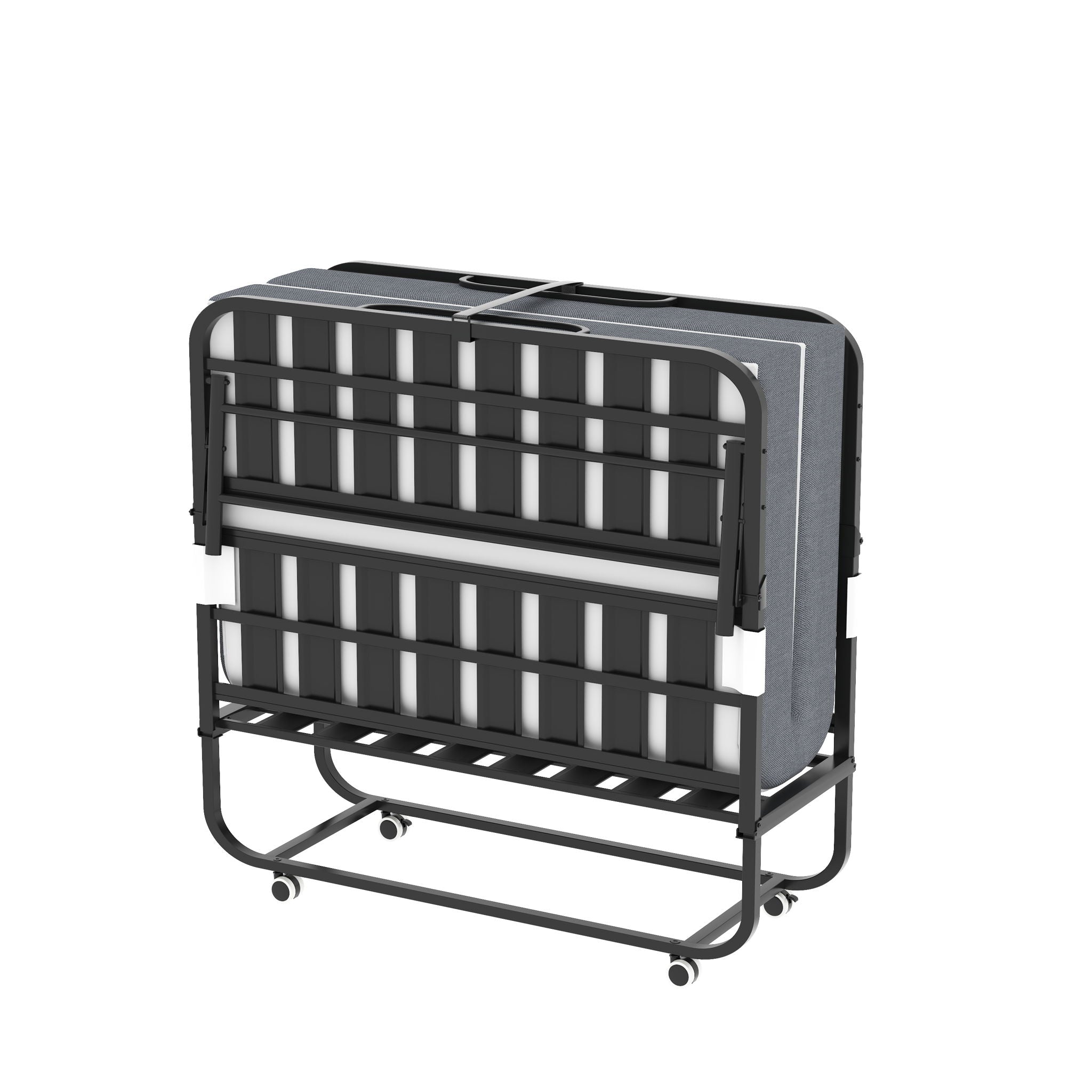 Twin Wide Folding Bed For Tall People, Extra Long & Wide Rollaway With Memory Foam, Heavy-Duty Capacity Guest, Spacious Portable Cot - Black