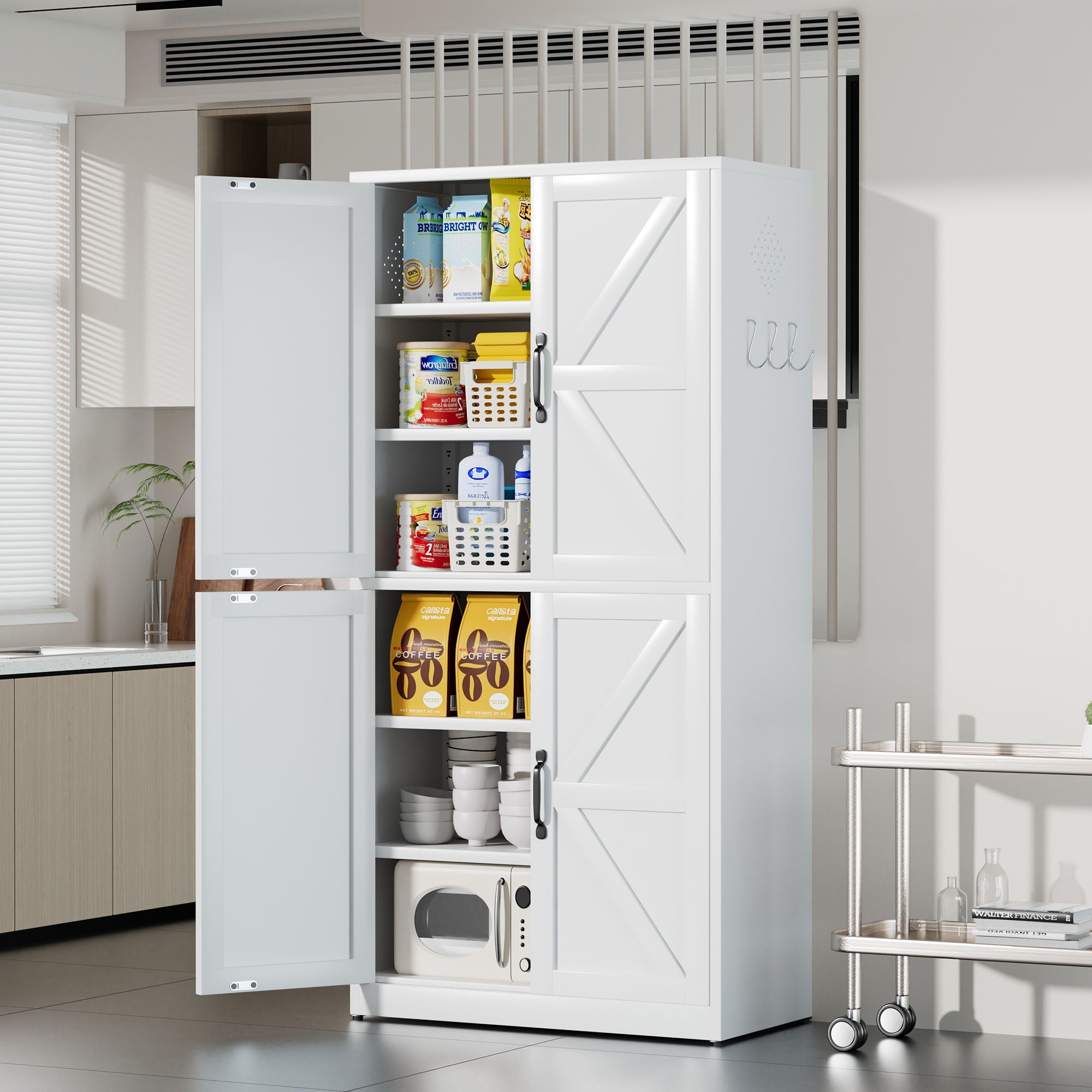 Kitchen Pantry Cabinet With Adjustable Shelves, Heavy Duty Storage - White