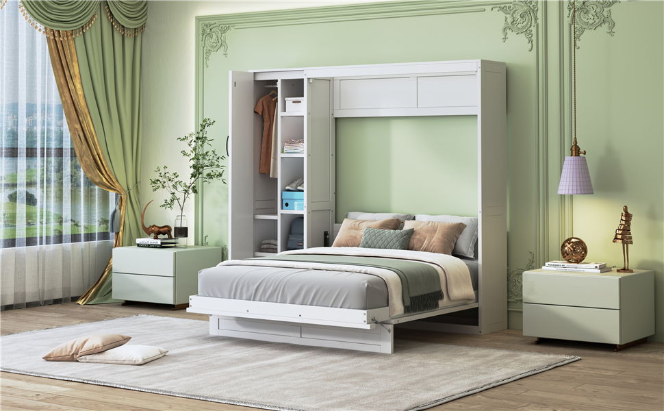 Murphy Wall Bed With Shelves, Wardrobe And LED Lights