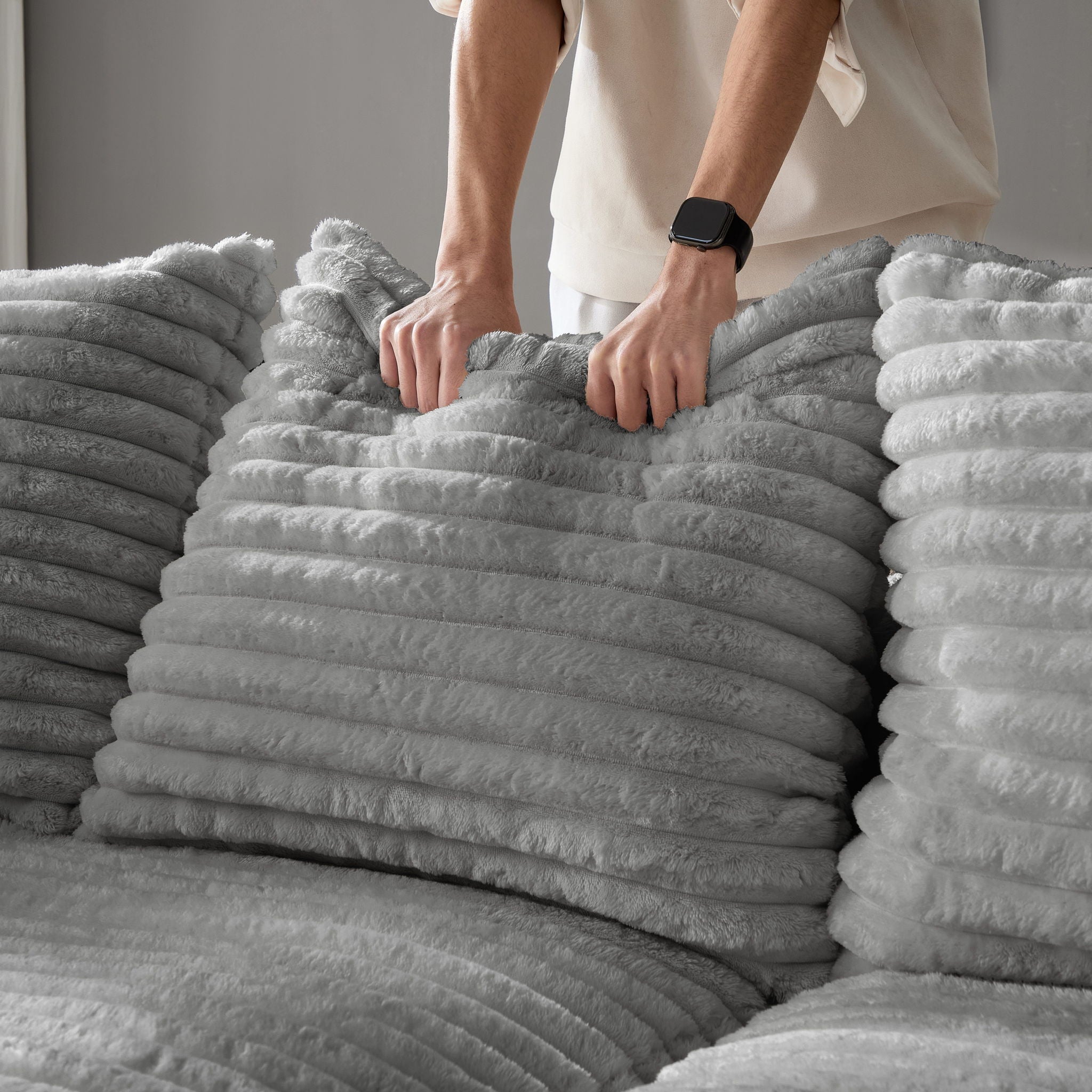 Convertible Deep Seat Sofa With Soft Pillows And Ottomans