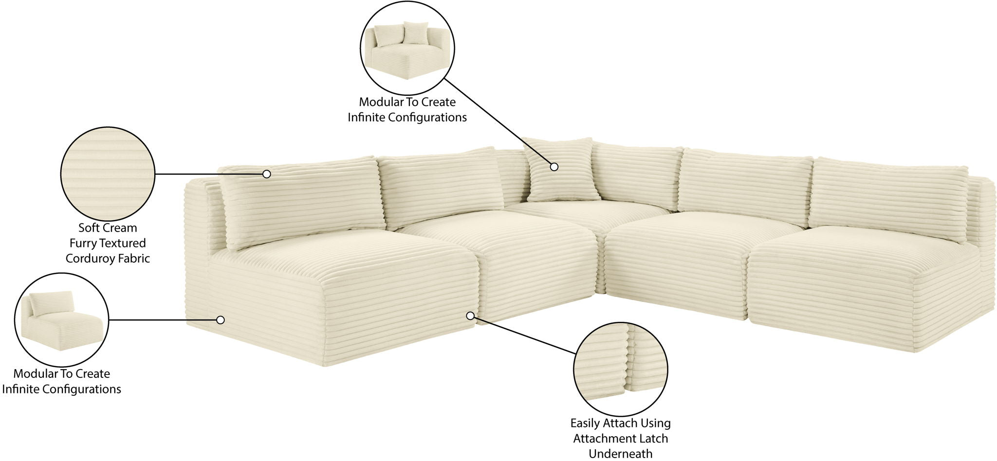 Shaggy - 5 Piece Modular Corner Armless Sectional
