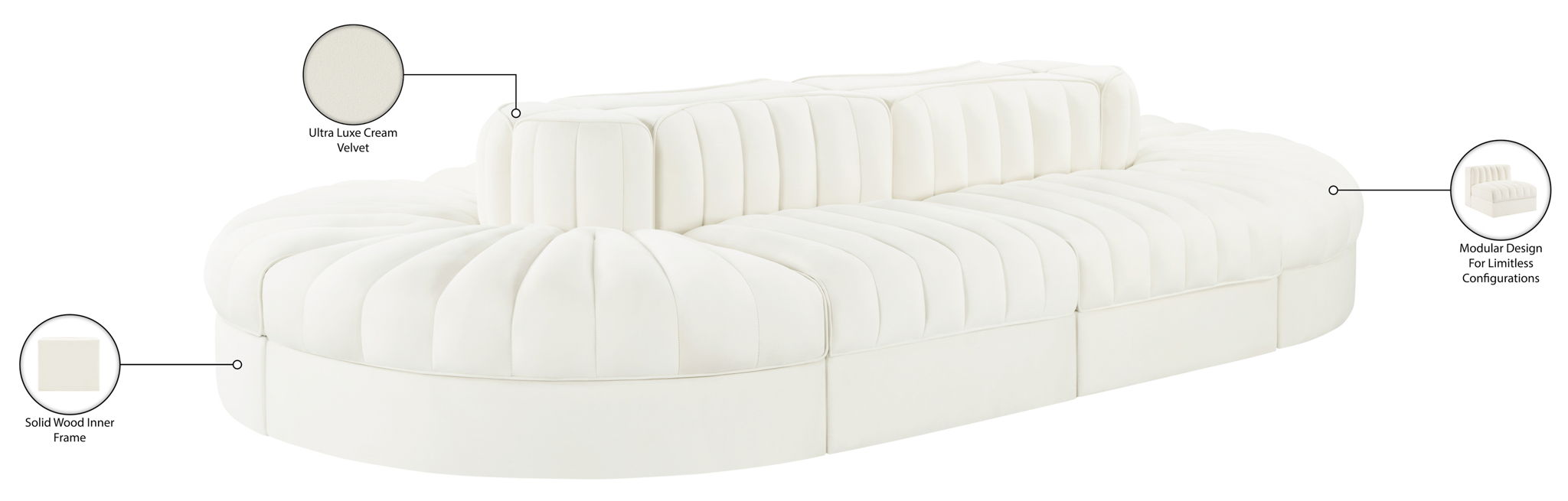 Rummi - Oval Velvet Performance Fabric Upholstered 8 Piece Modular Sectional