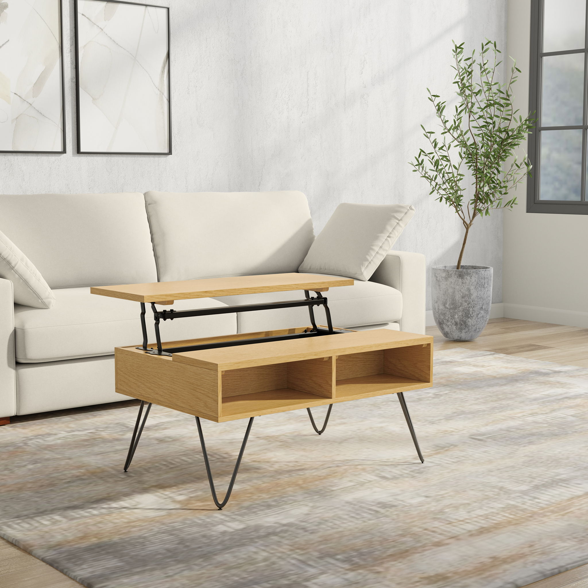Hunter - Lift Top Coffee With Hidden Storage - Oak