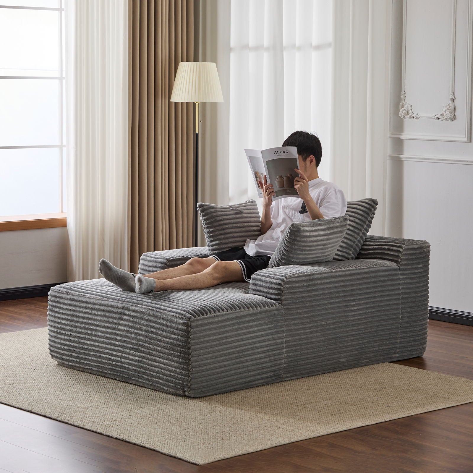 Oversized Chaise Lounge Chair Cozy Cloud Couch With 3 Throw Pillows And Wide Armrest