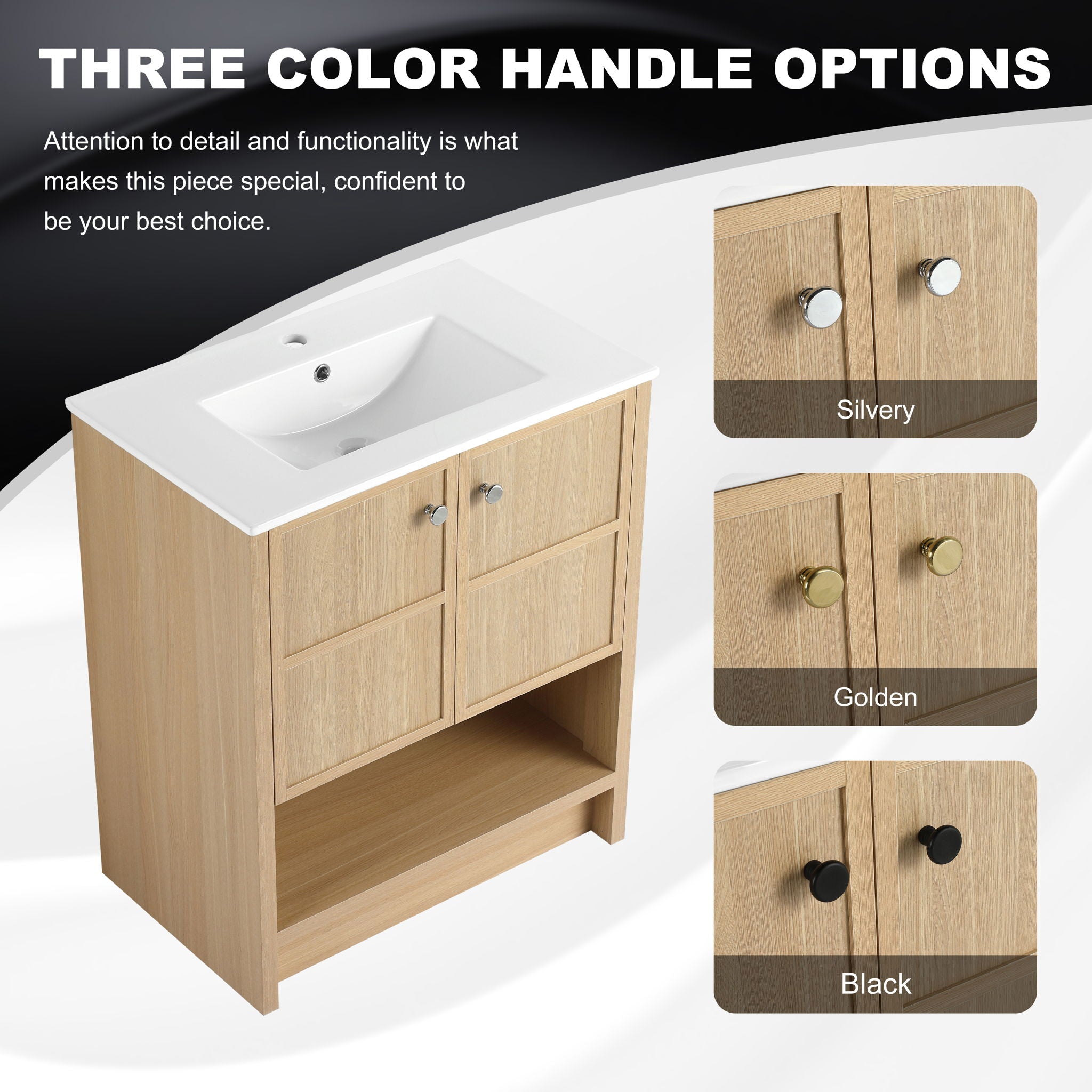 Modern Freestanding Bathroom Vanity With Ceramic Sink And Soft Closing Doors