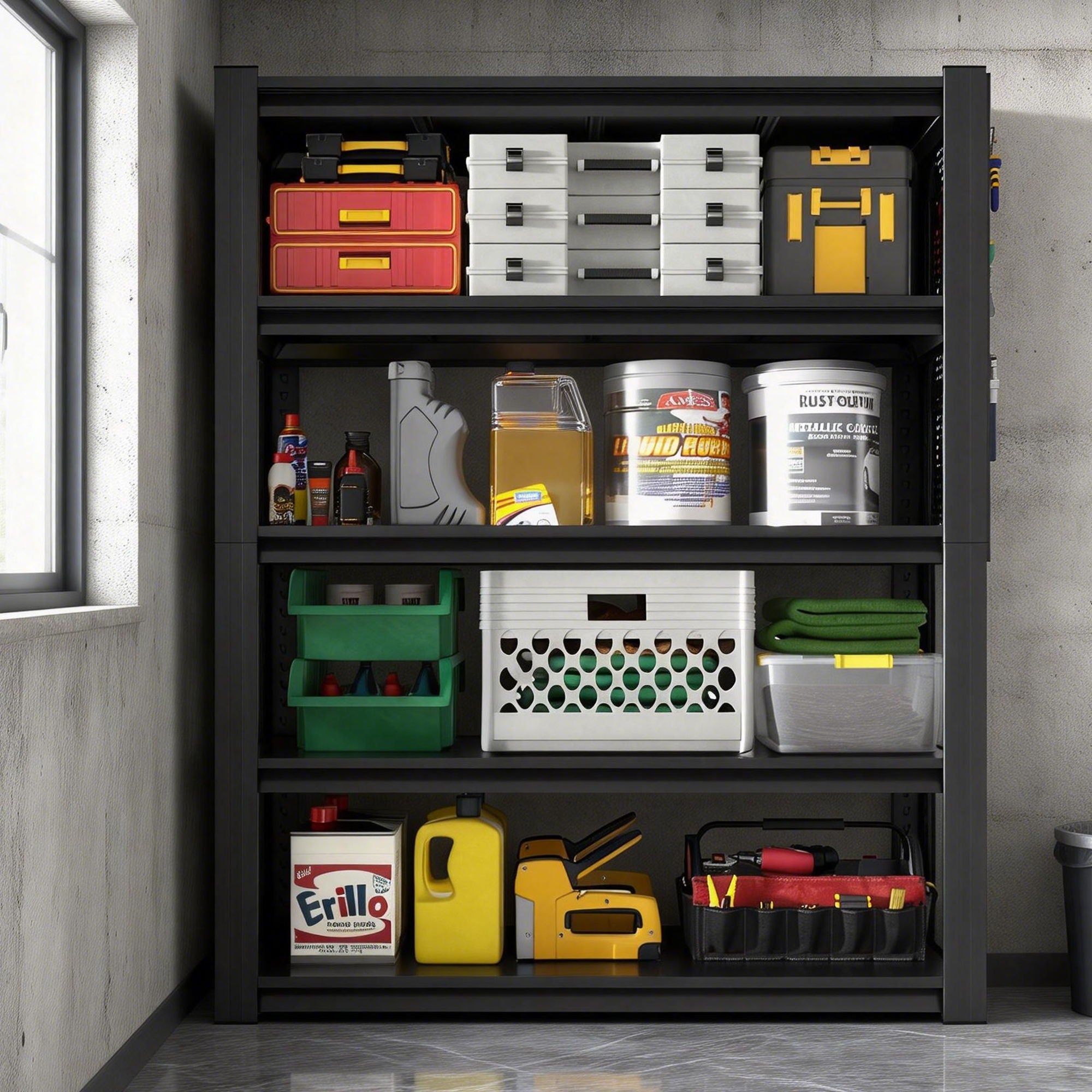 Industrial 5-Tier Adjustable Shelving Unit With Pegboard Heavy-Duty Storage
