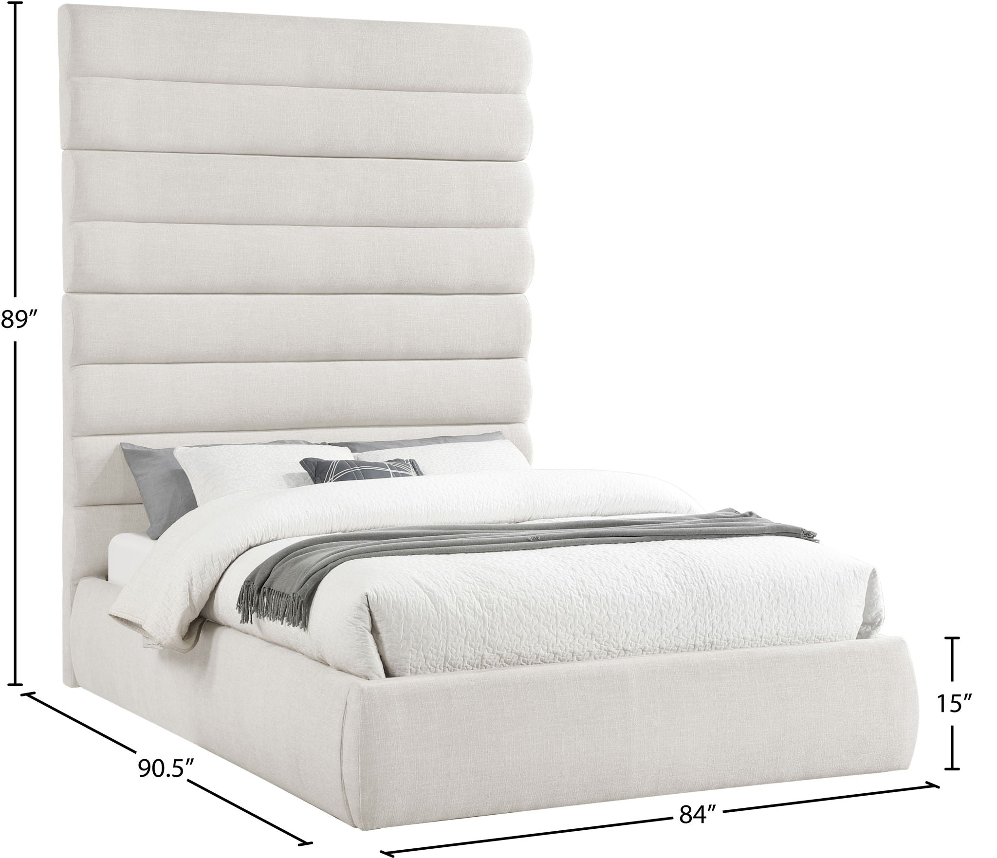 Adam - Linen Fabric Bed With 89" Headboard