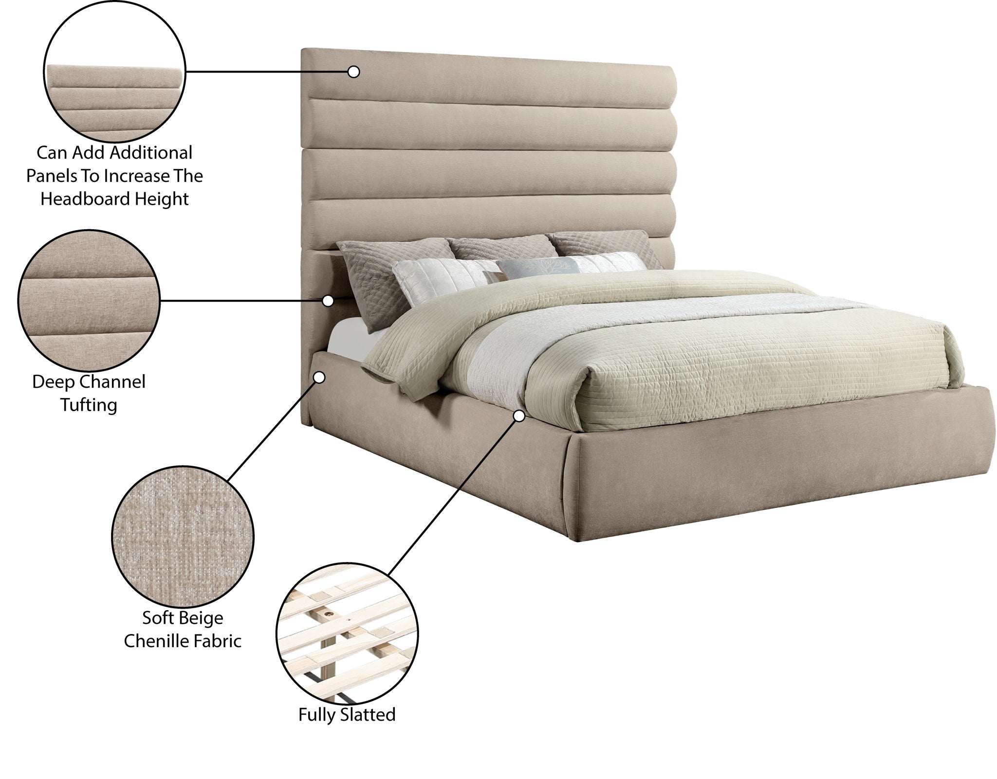 Adam - Chenille Fabric Bed With 70.5" Headboard