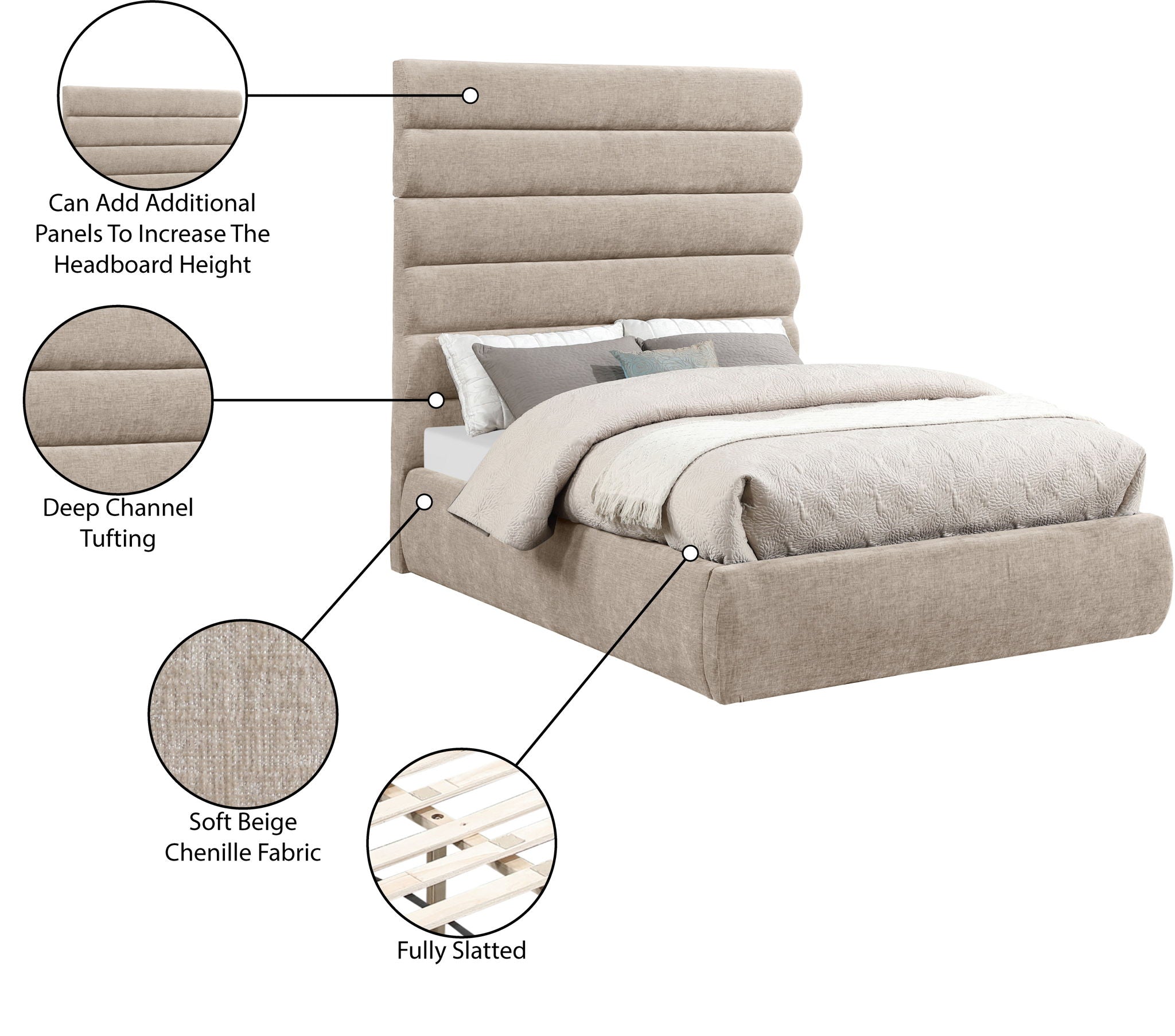 Adam - Chenille Fabric Bed With 70.5" Headboard