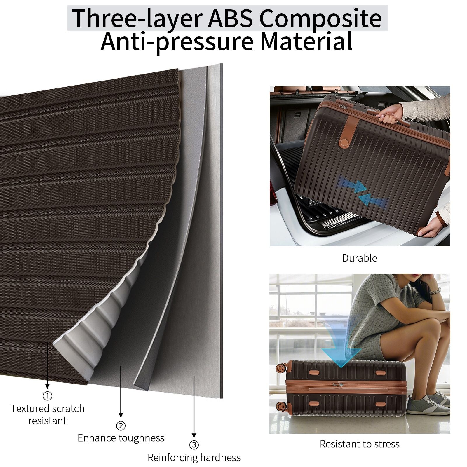 4 Piece Luggage Set Suitcase Set, Abs Hard Shell Lightweight Expandable Travel Luggage With 4 Packing Cubes, Tsa Lock, Spinner Wheels (16 / 20 / 24 / 28) - Coffee