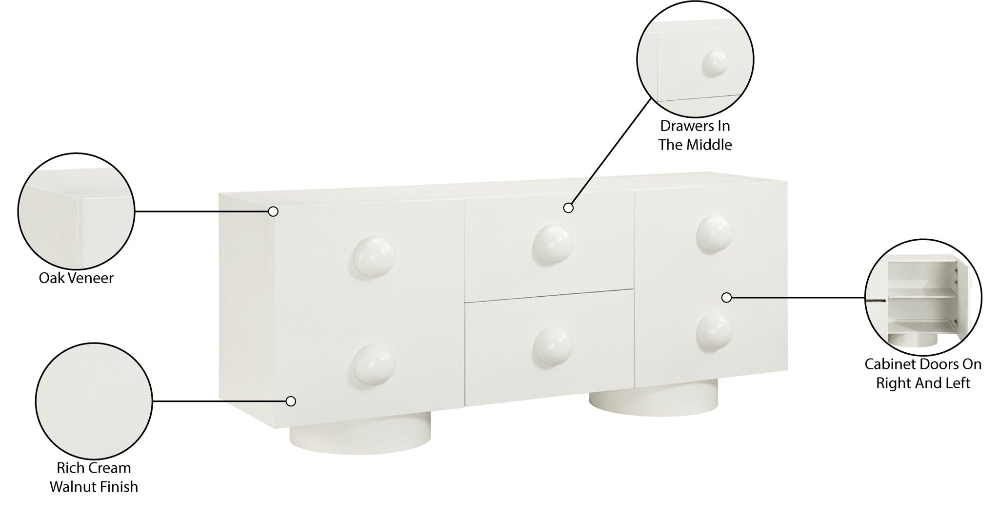 Bubble - Rubberwood with Oak Veneer Sideboard / Buffet