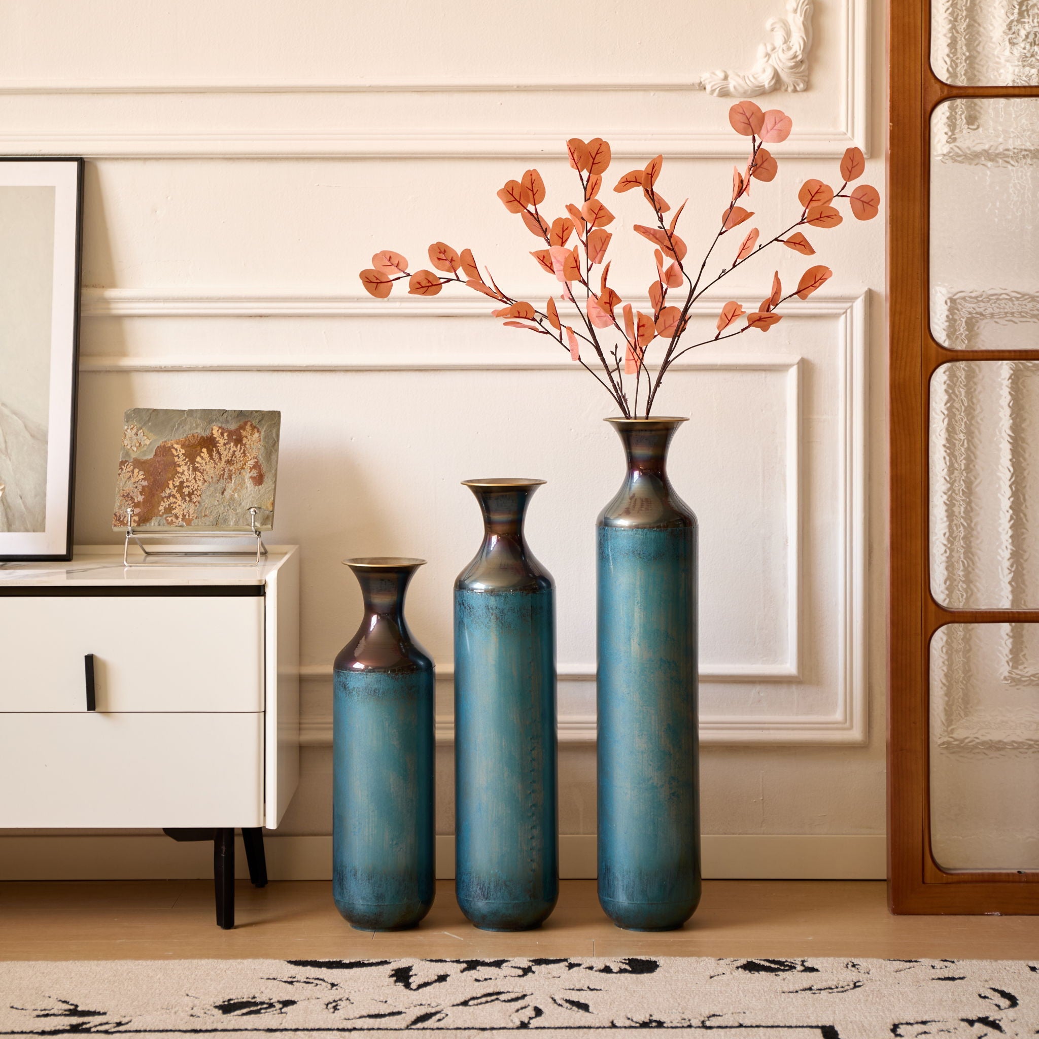 Modern Droplet Shaped Floor Vase Set, 3 Piece Home Decor