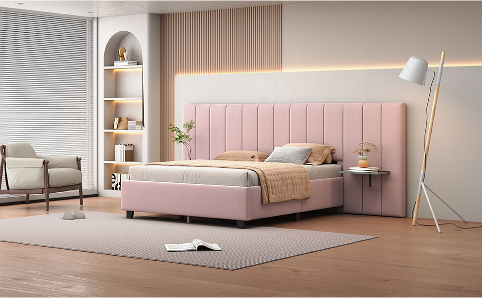 Upholstered Platform Bed With Big Headboard