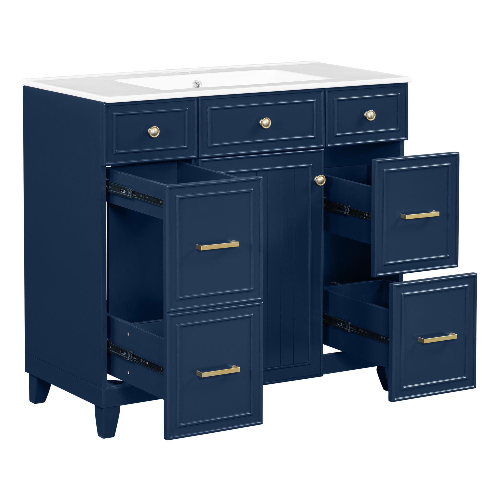 Bathroom Vanity With Ceramic Sink, Soft Close Doors, Adjustable Shelves