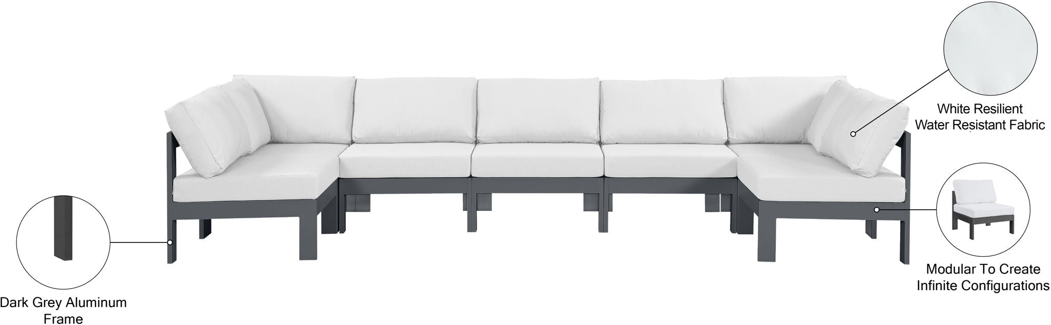 Nizuc - Outdoor Patio 7 Piece Modular Sectional With Gray Frame