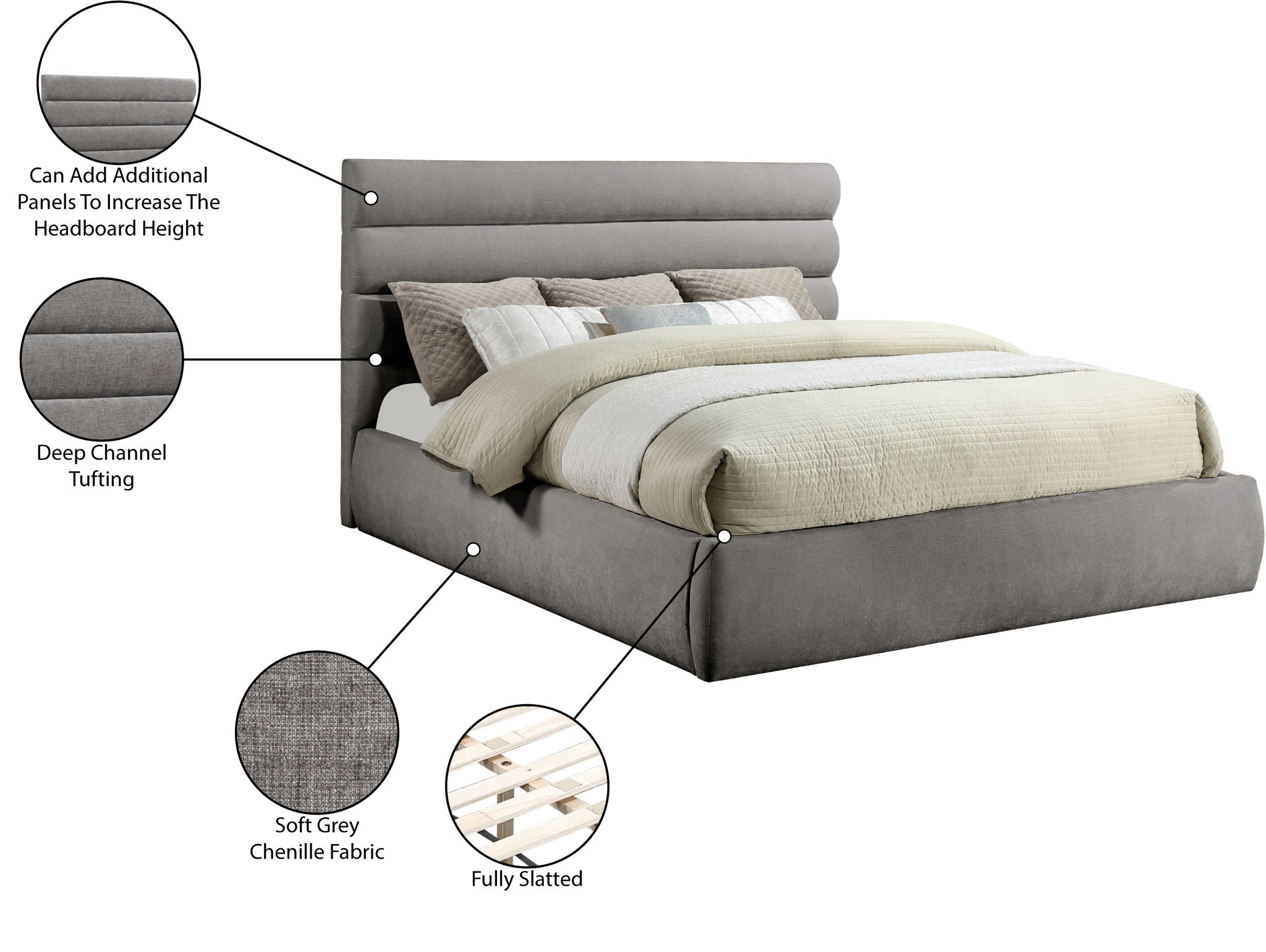 Adam - Chenille Fabric Bed With 52" Headboard