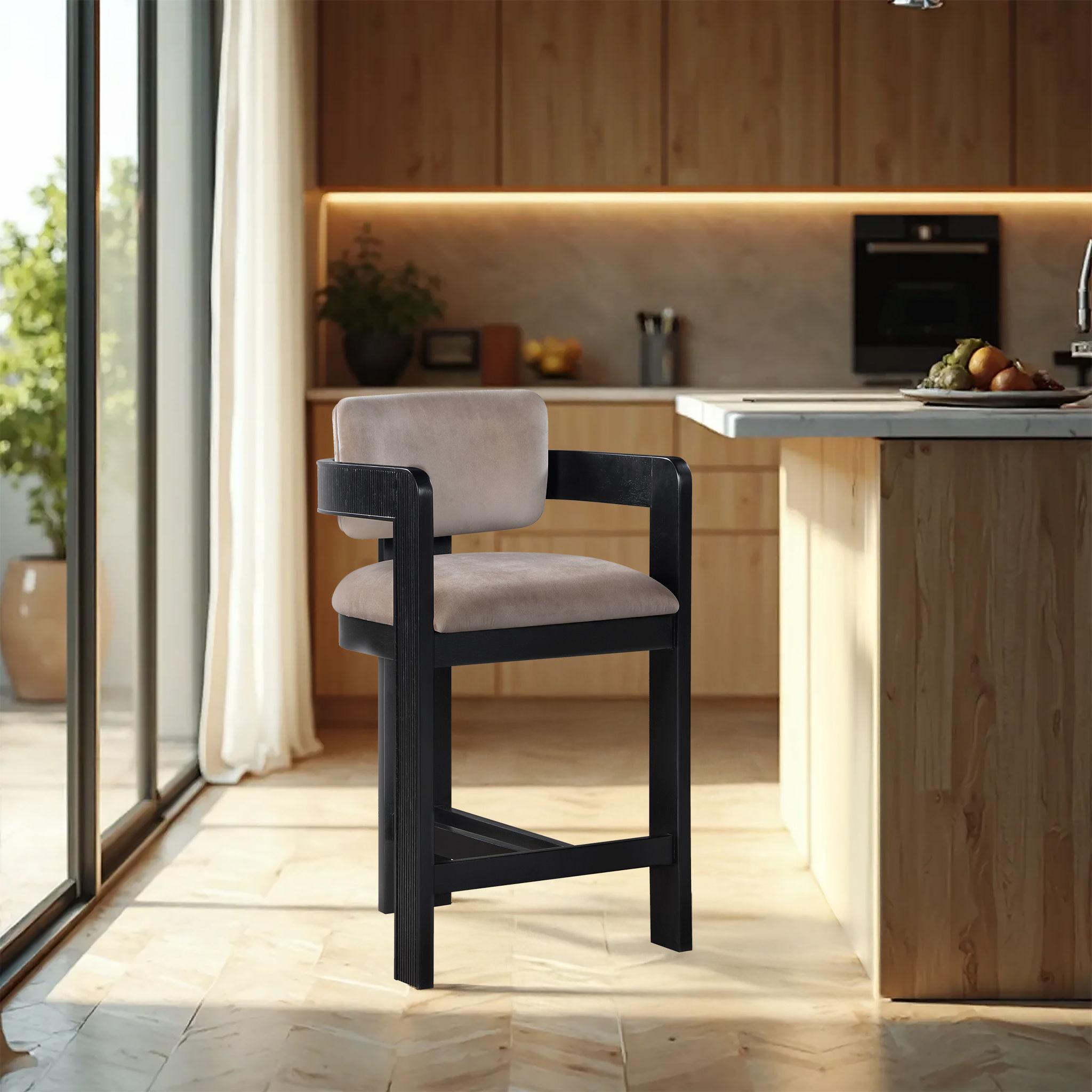 Sacha - Velvet Stool With Black Base