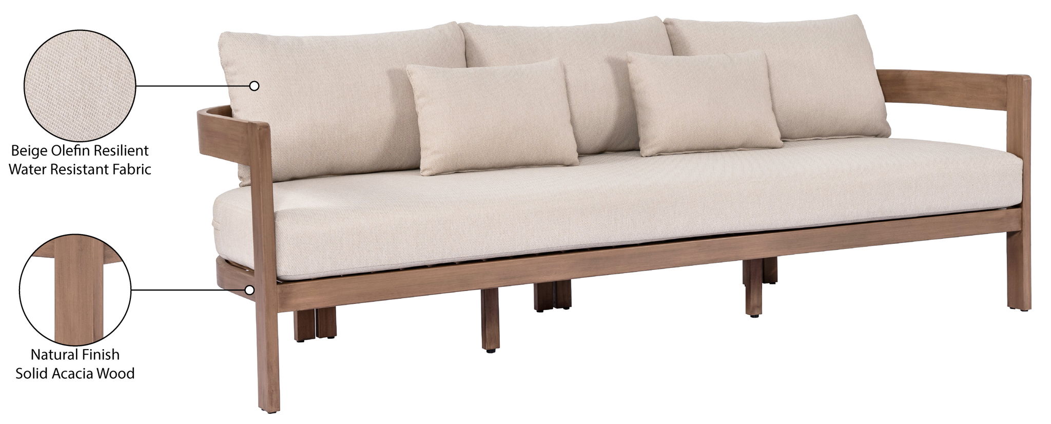 Newport - Water Resistant Fabric 86.75" Upholstered Outdoor Patio Sofa