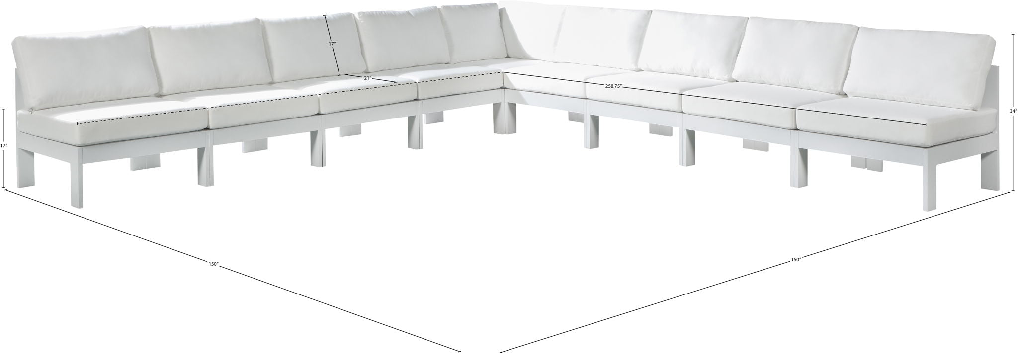 Nizuc - Outdoor Patio 9 Piece Modular Sectional With White Frame