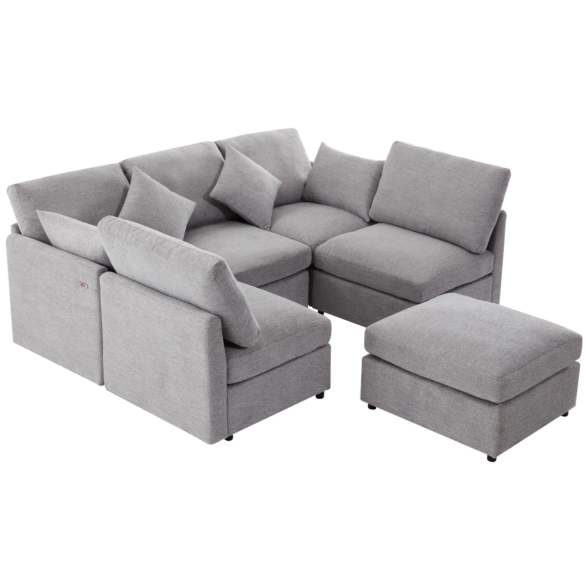 Sectional Sofa Modular U-Shaped With Ottoman & USB Ports