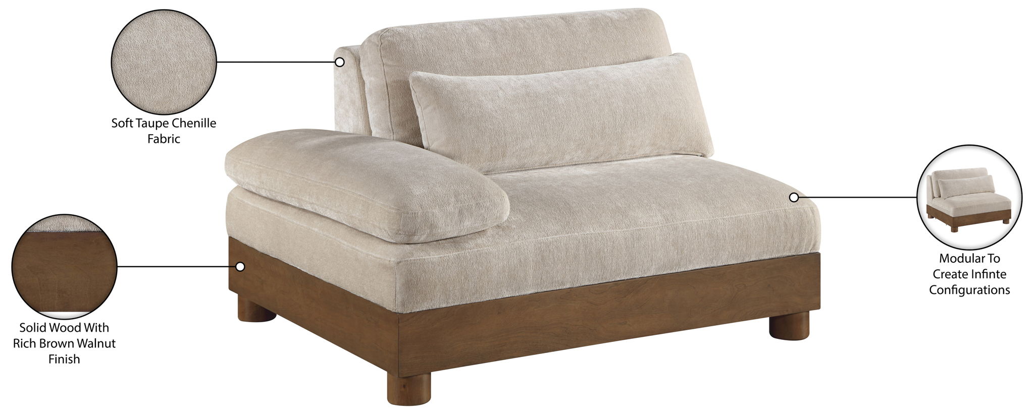 Turin - Fabric Upholstered Modular Arm Chair - Taupe