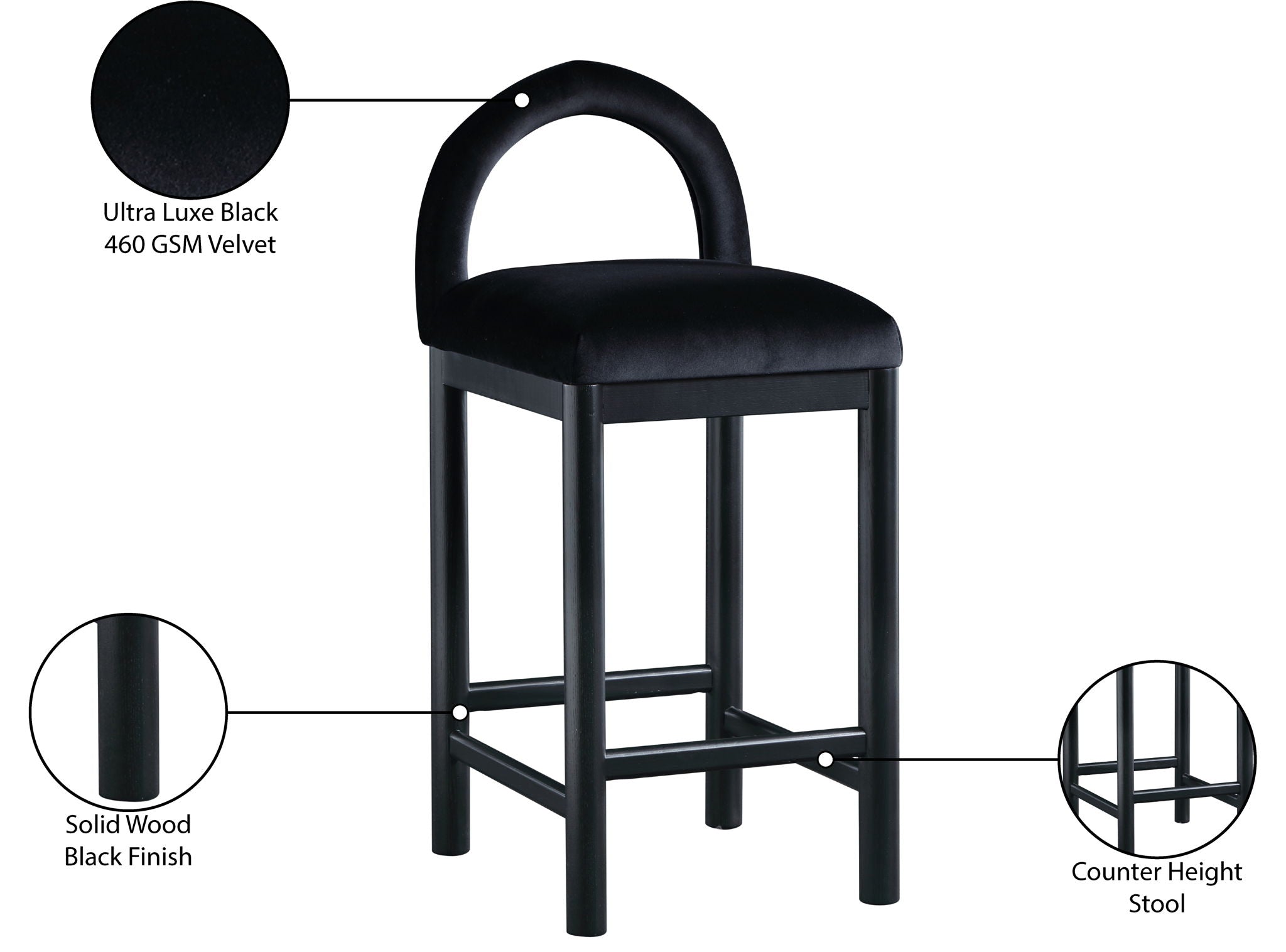 Conrad - Velvet Counter Stool With Black Legs