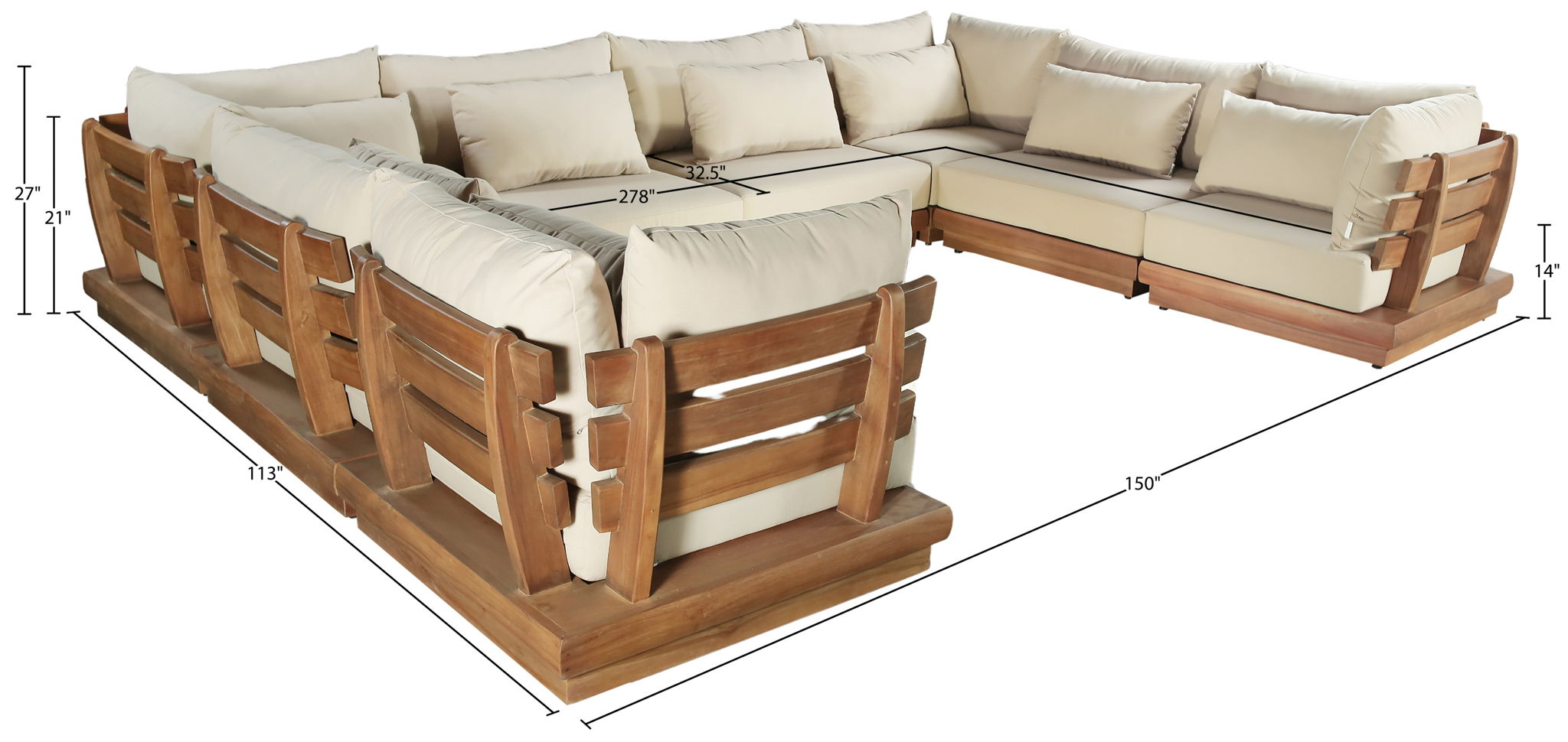 Mirella - 8 Piece Water Resistant Fabric Upholstered Outdoor Patio Modular Sectional