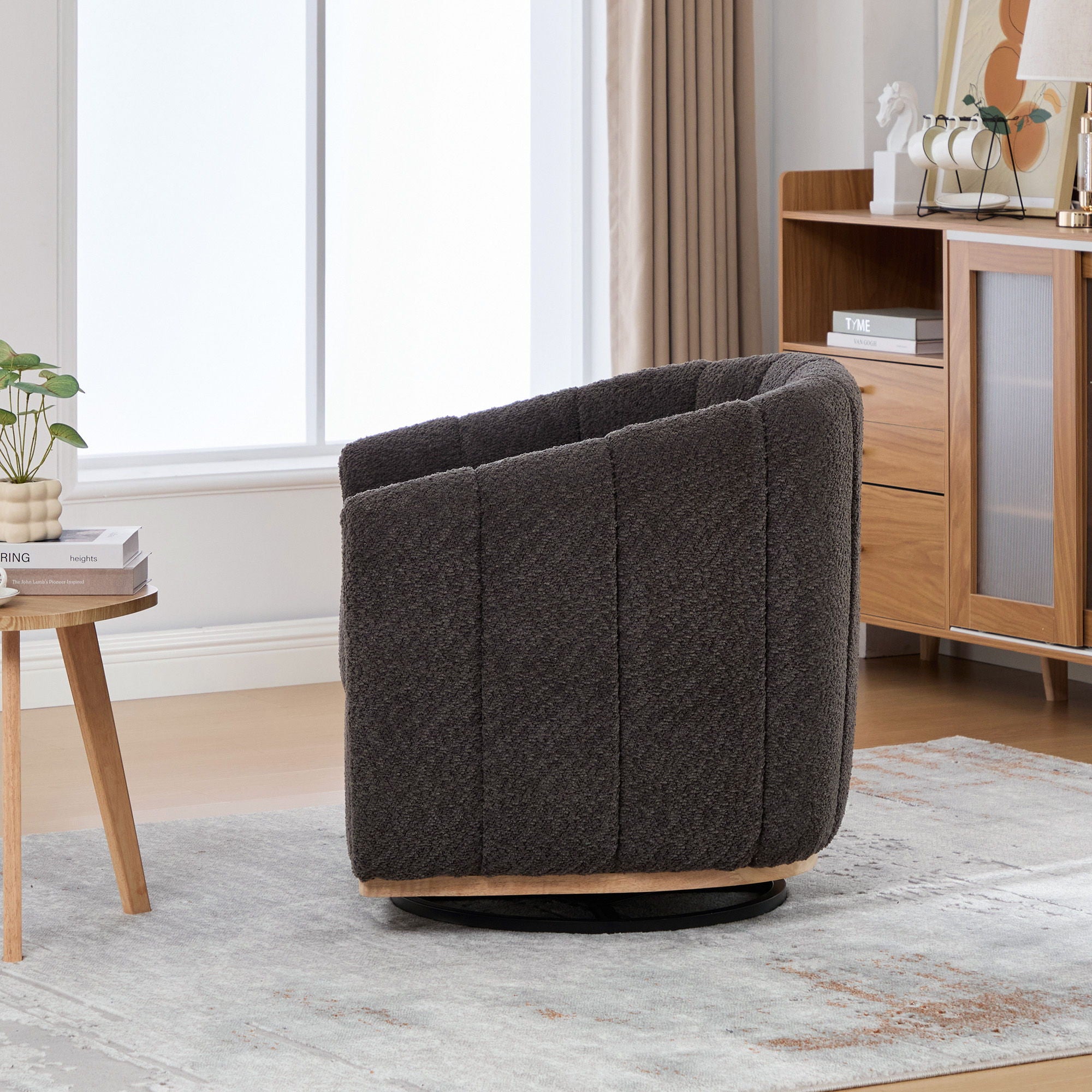 Swivel Upholstered Barrel Chair With Metal Base