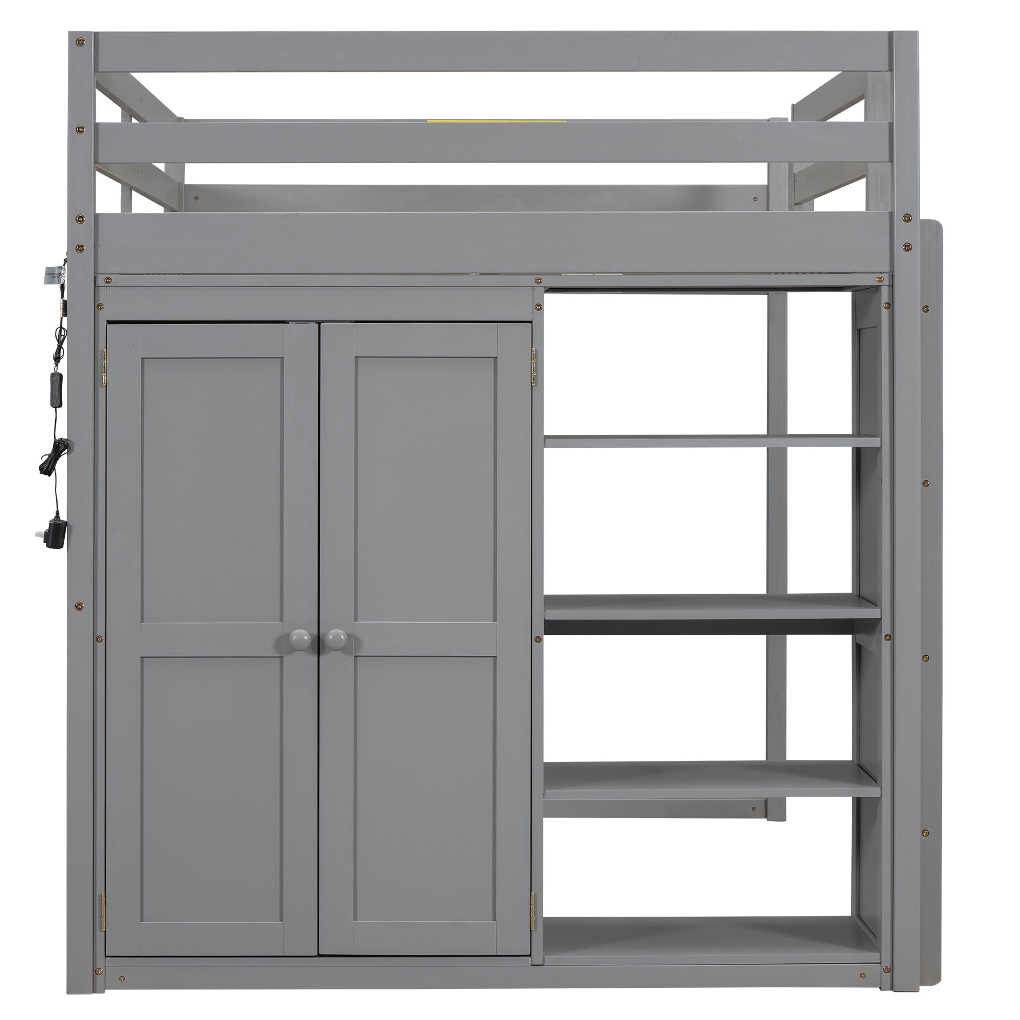 Loft Bed With Built In Wardrobe, Storage Shelves, And LED Light