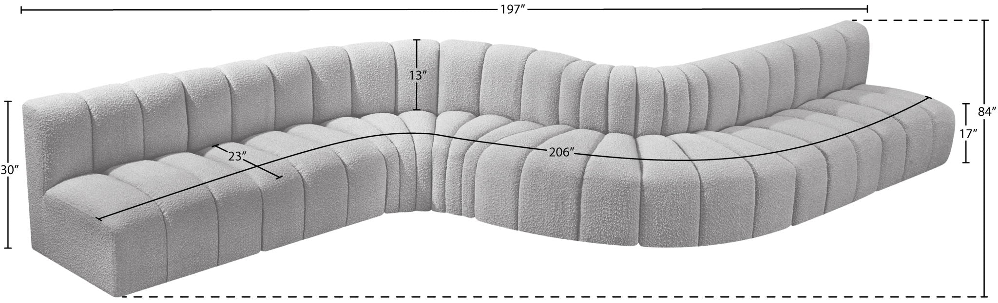 Arc - Boucle Fabric 8 Piece Curved Modular Sofa