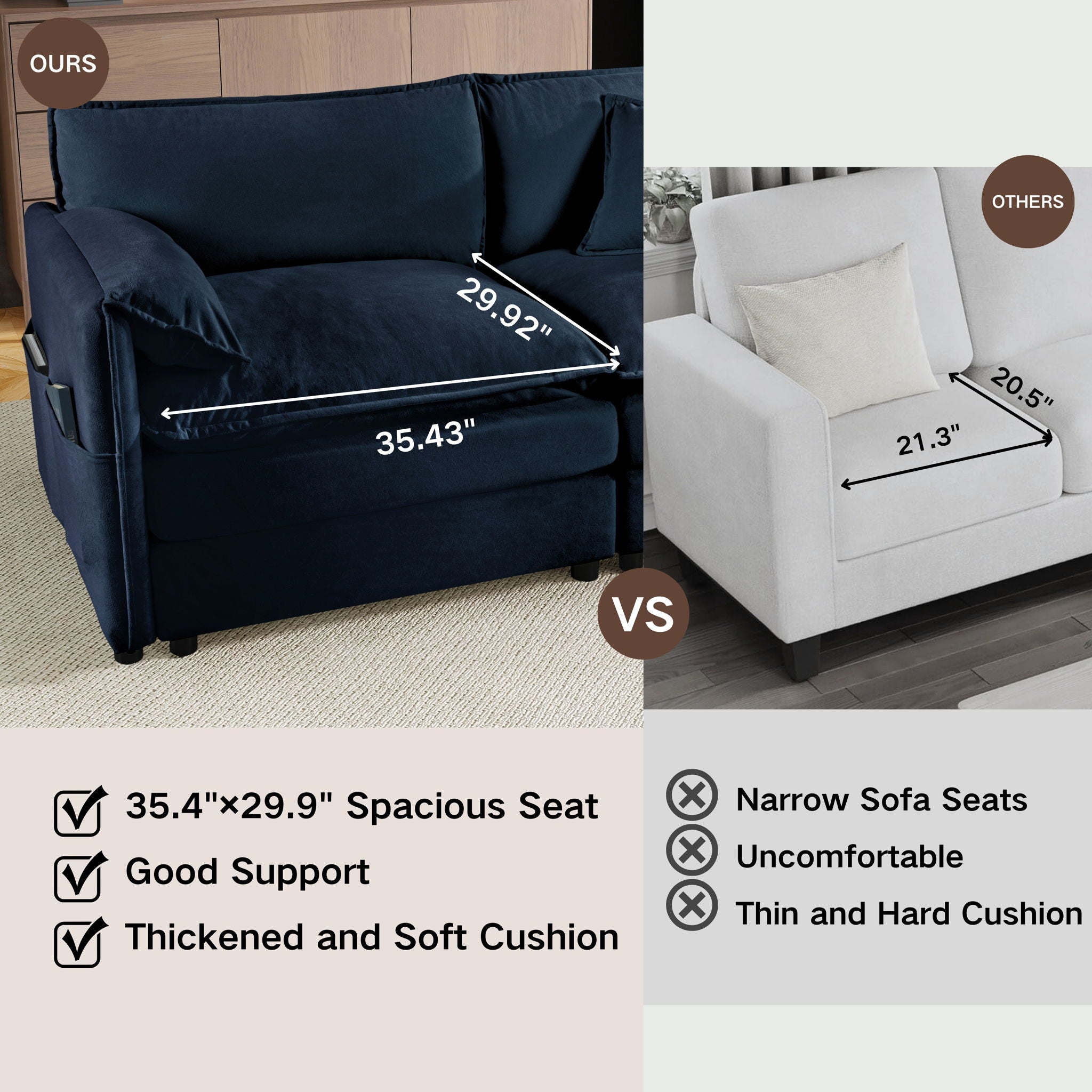 Modern Oversized Deep Seat Sectional Sofa With Pillows