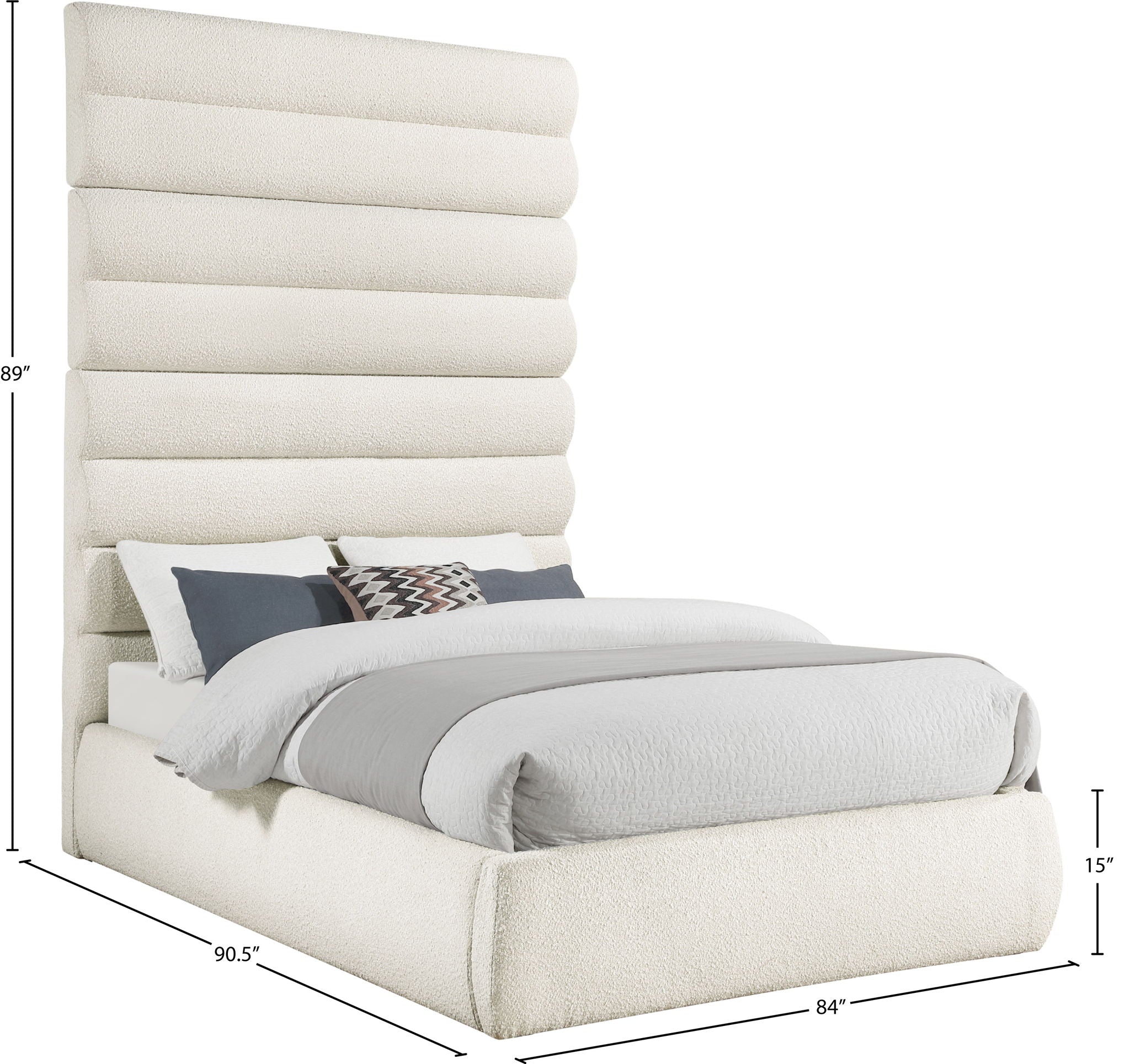 Adam - Boucle Fabric Bed With 89" Headboard