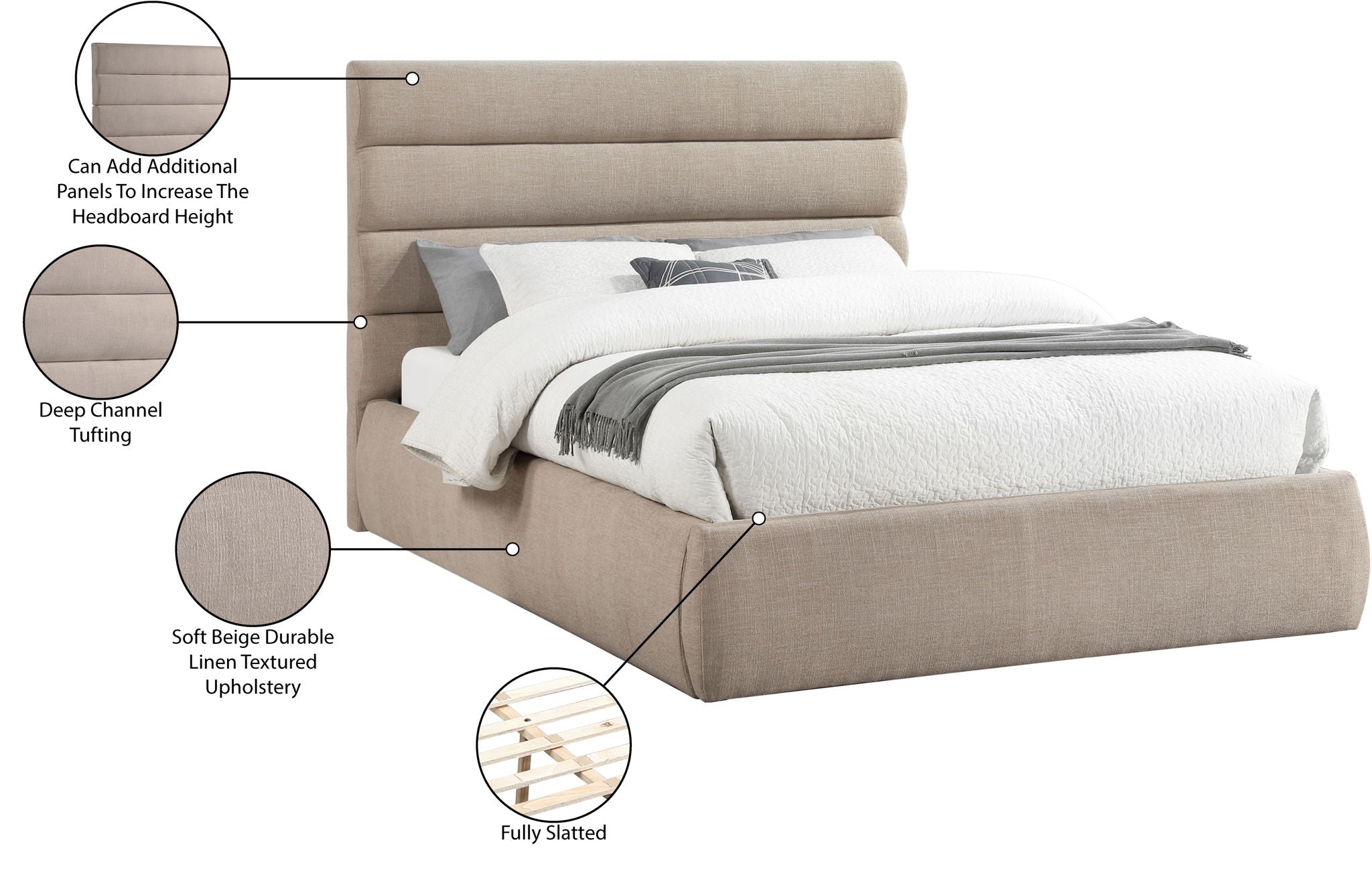 Adam - Linen Fabric Bed With 52" Headboard