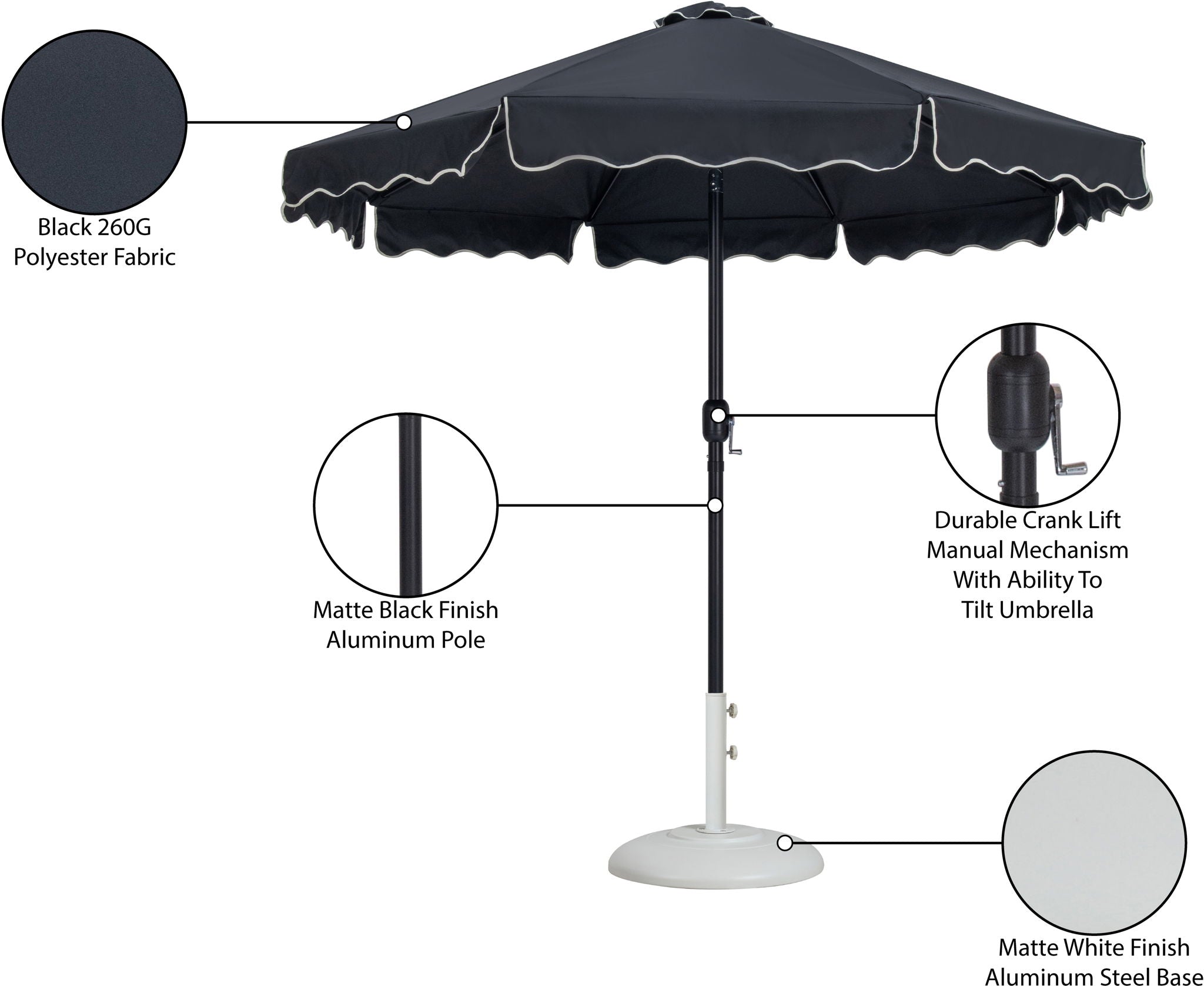 Amalfi - Patio Umbrella - White Base / Black Pole