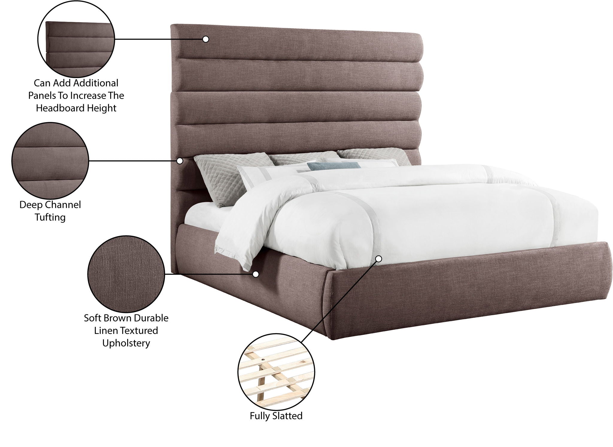 Adam - Linen Fabric Bed With 70.5" Headboard