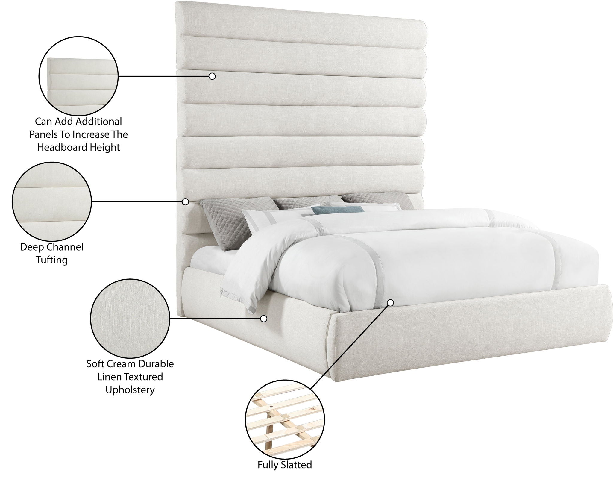 Adam - Linen Fabric Bed With 89" Headboard