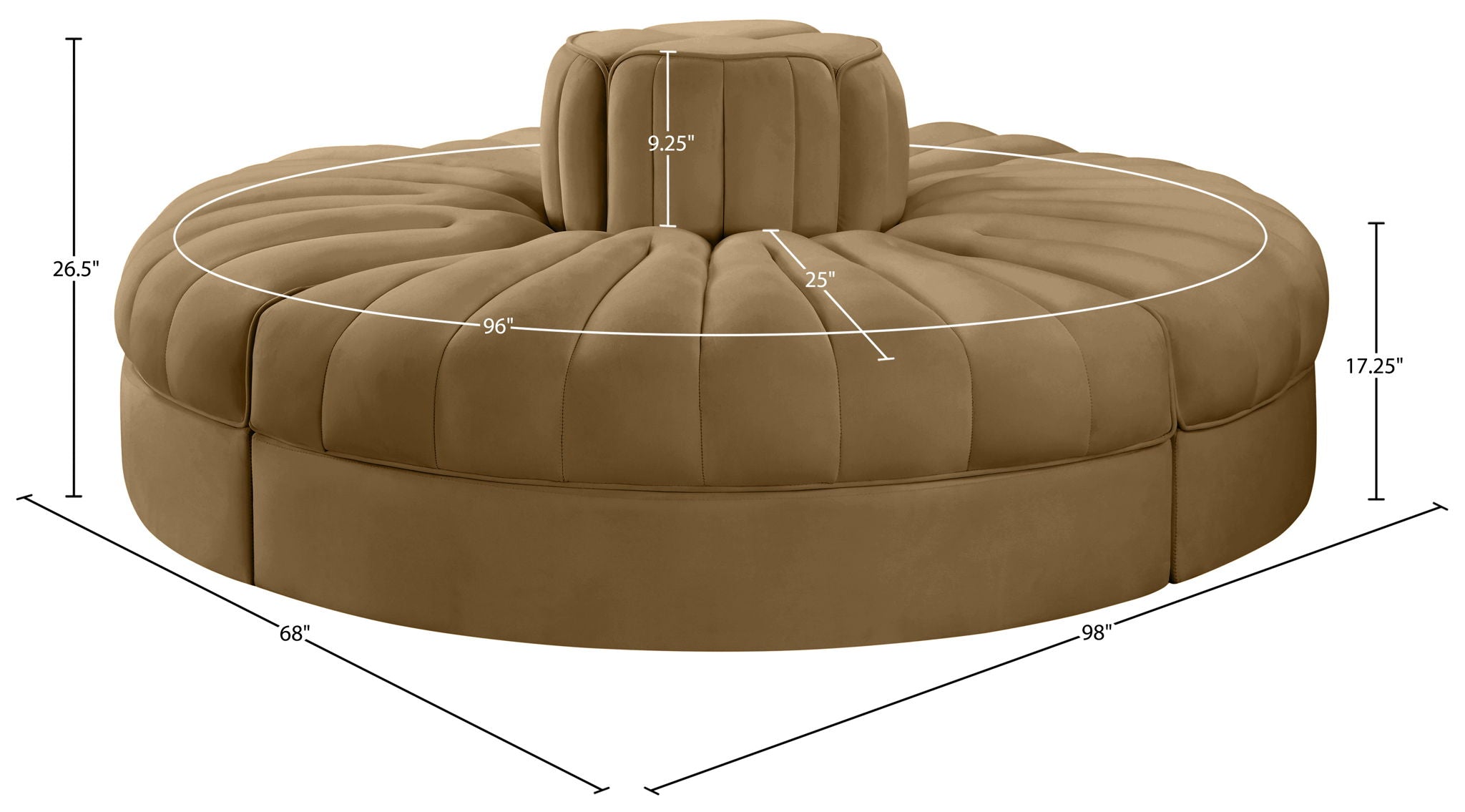 Rummi - Round Velvet Performance Fabric Upholstered 4 Piece Modular Sofa