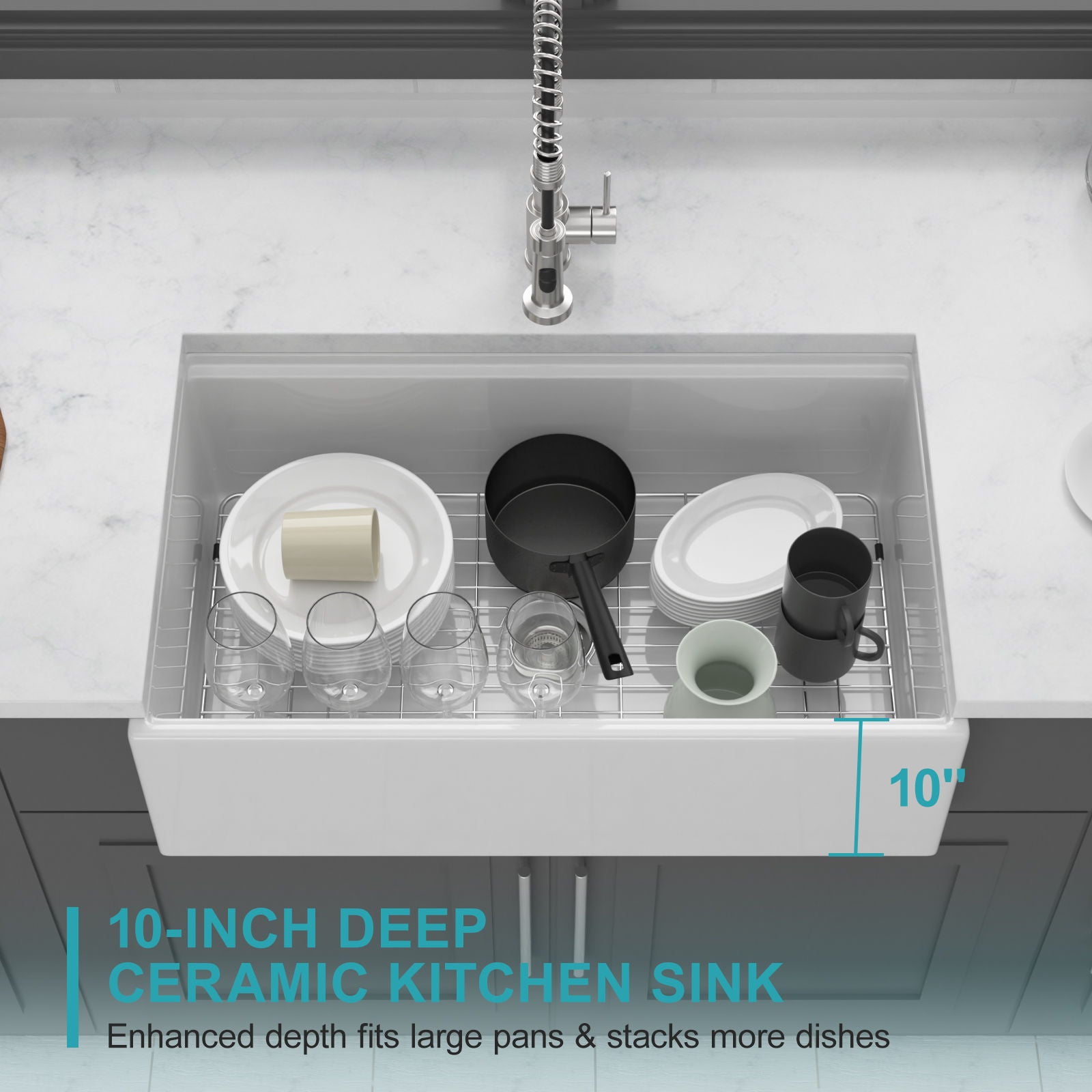 Workstation Single Bowl Apron Front Kitchen Sink - White